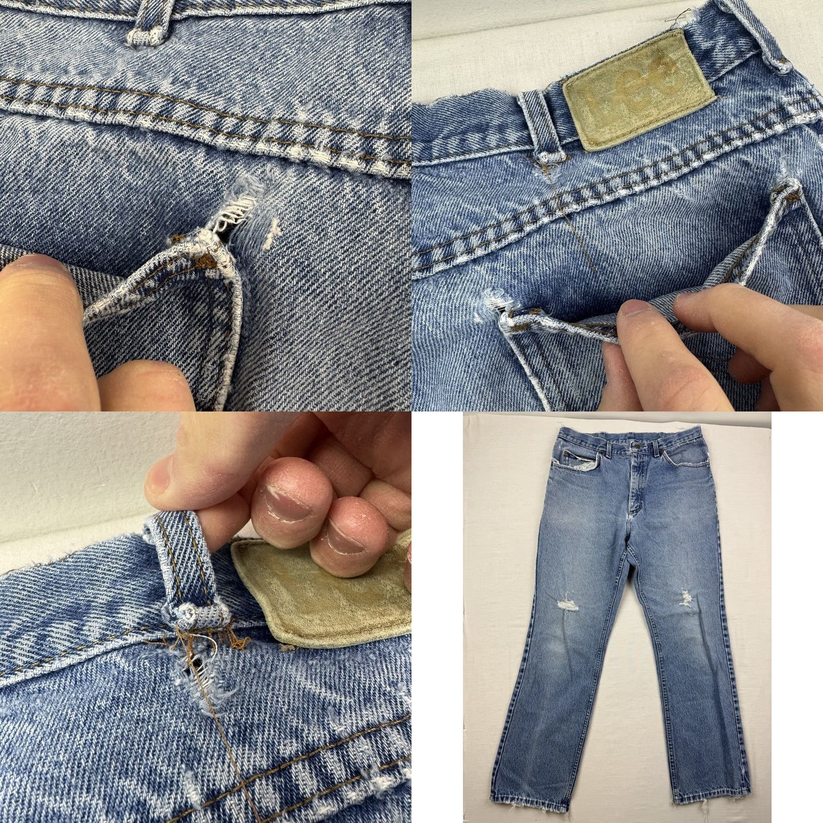 Lee VINTAGE Lee Jeans Men 36x32 Regular Straight USA Blue Cotton 1980s-90s, Worn, Thrashed, Zip, Inseam 32, Made in USA, Leather Patch, Hipster Size US 36 / EU 52 - 11 Thumbnail