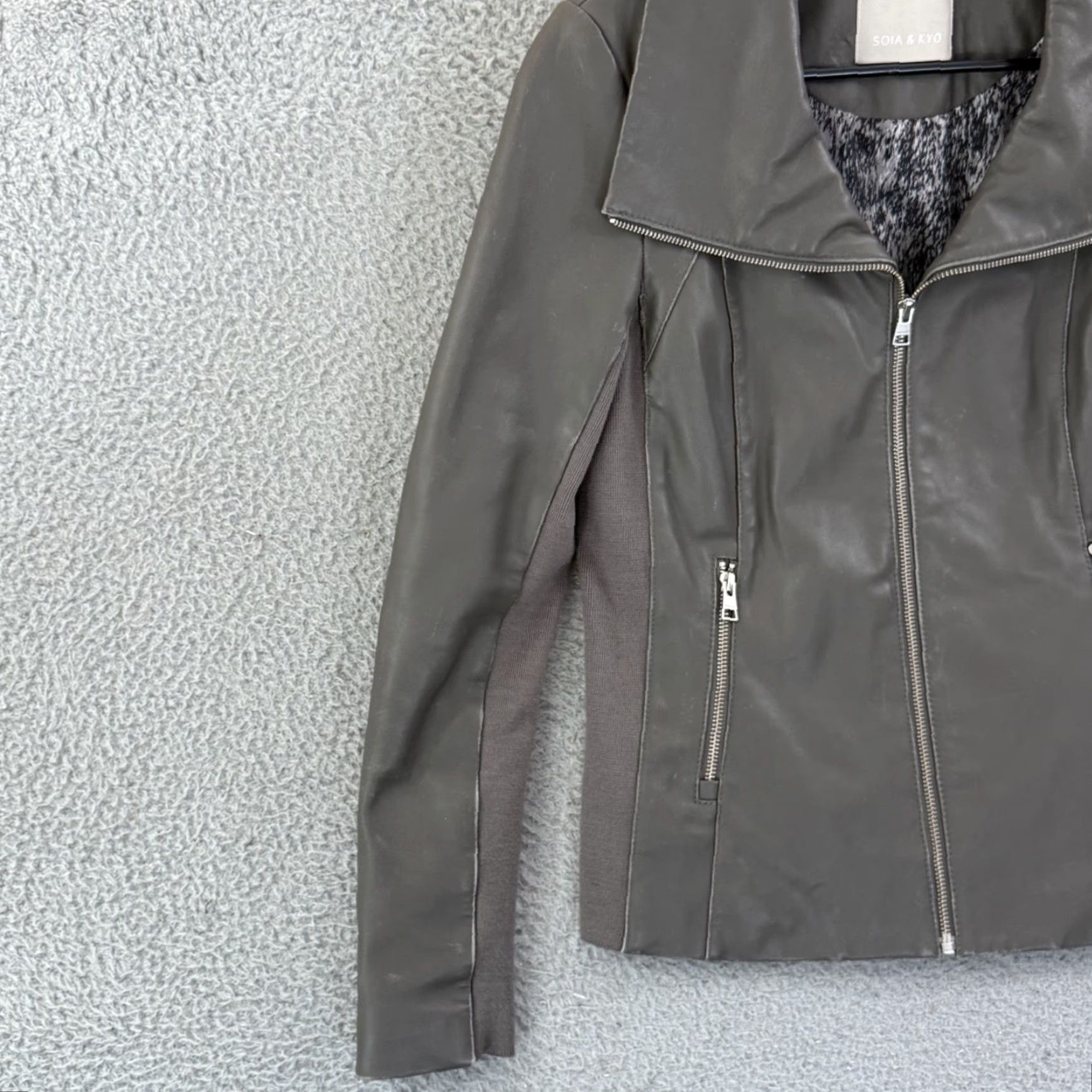 Vintage Soia & Kyo Jacket Women M Gray Full Zip Leather Biker Moto Outdoor Size M / US 6-8 / IT 42-44 - 4 Thumbnail