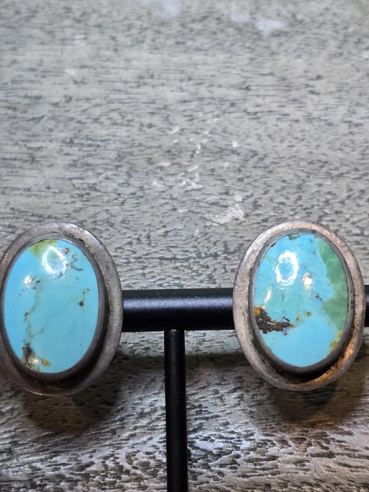Sterling Silver Vintage Sterling Silver Turquoise Earrings Thailand Clip On Size ONE SIZE - 3 Thumbnail