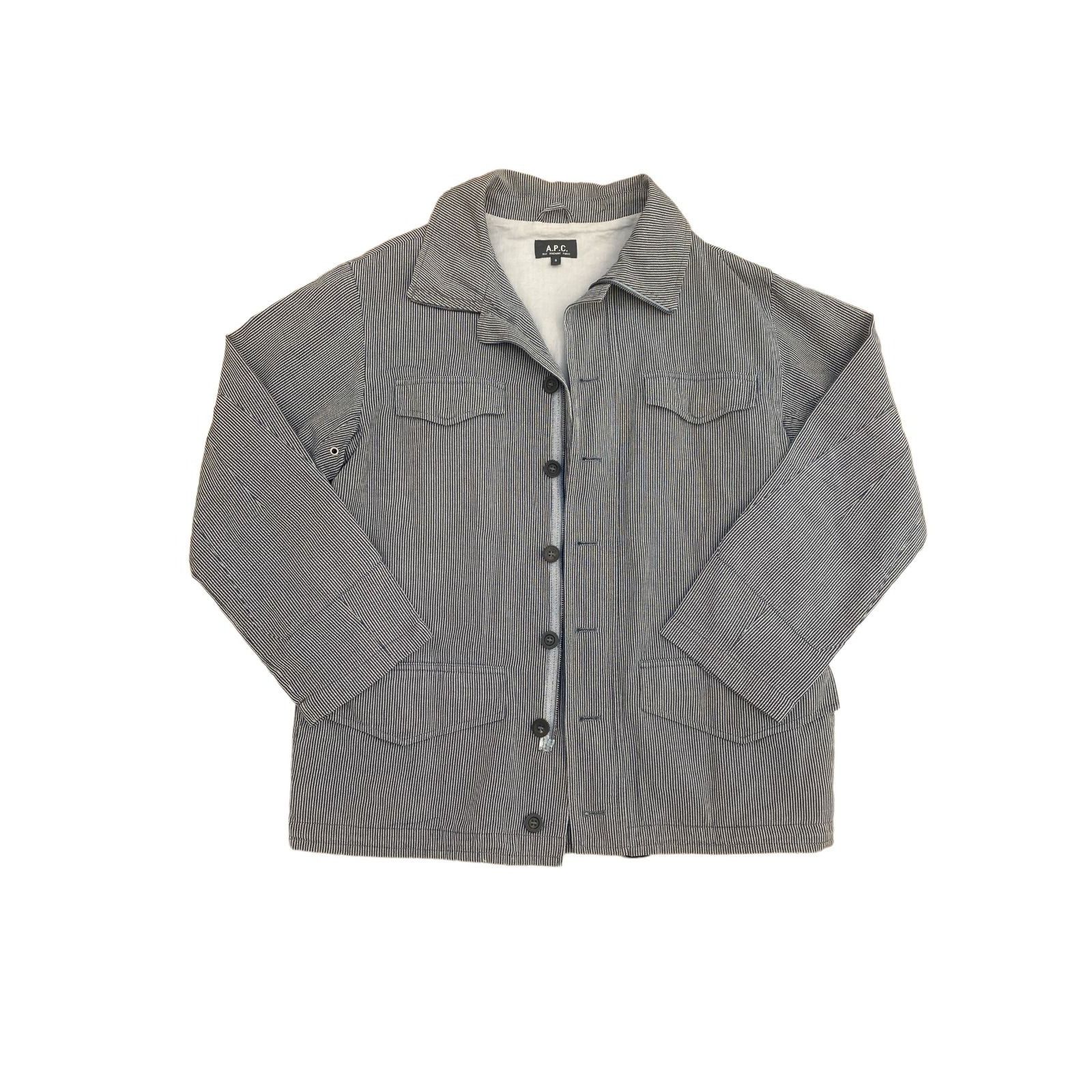 A.P.C. Navy Grey Textured Striped Jacket Size US S / EU 44-46 / 1 - 1 Thumbnail