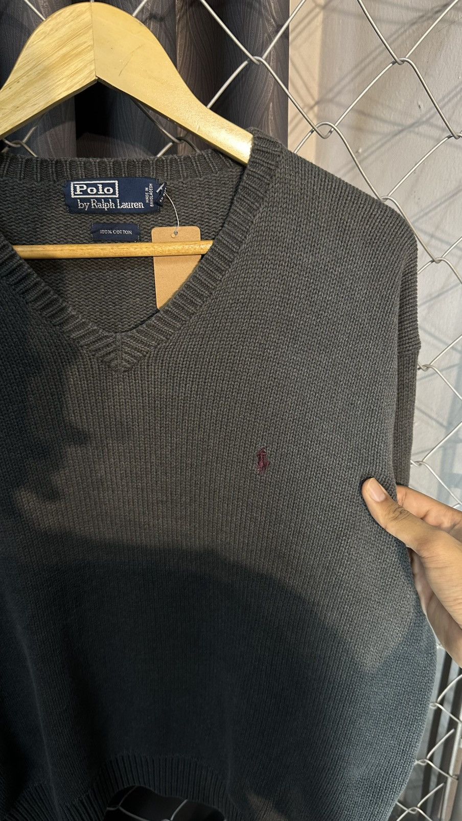 Polo Ralph Lauren Vintage Polo Ralph Lauren VNeck Cotton Knit Sweater Charcoal Size US L / EU 52-54 / 3 - 5 Thumbnail