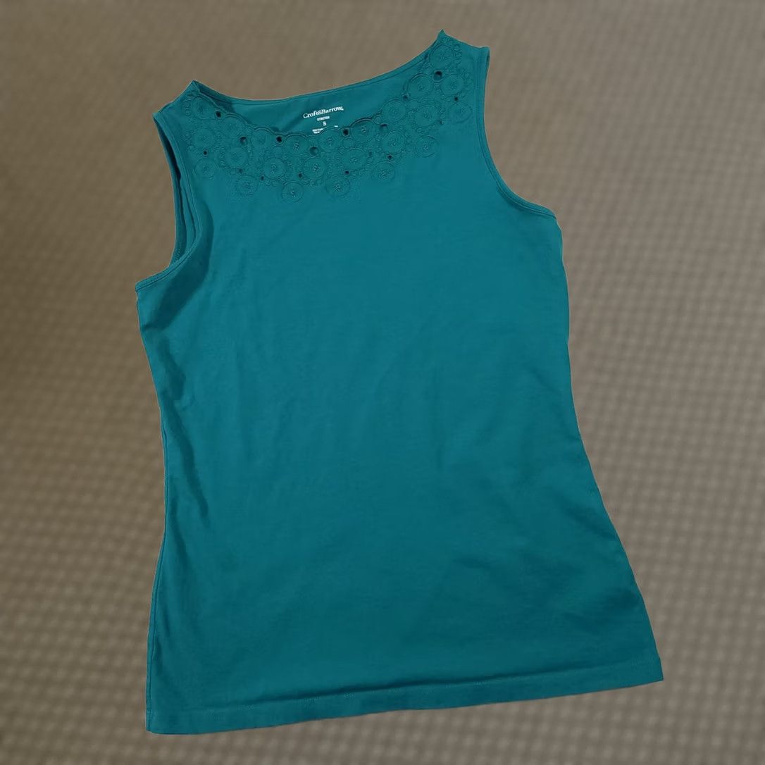 Croft & Barrow Croft & Barrow Shirt Women's Small Green Eyelet Sleeveless Tank Top Boho Stretch Size S / US 4 / IT 40 - 1 Thumbnail