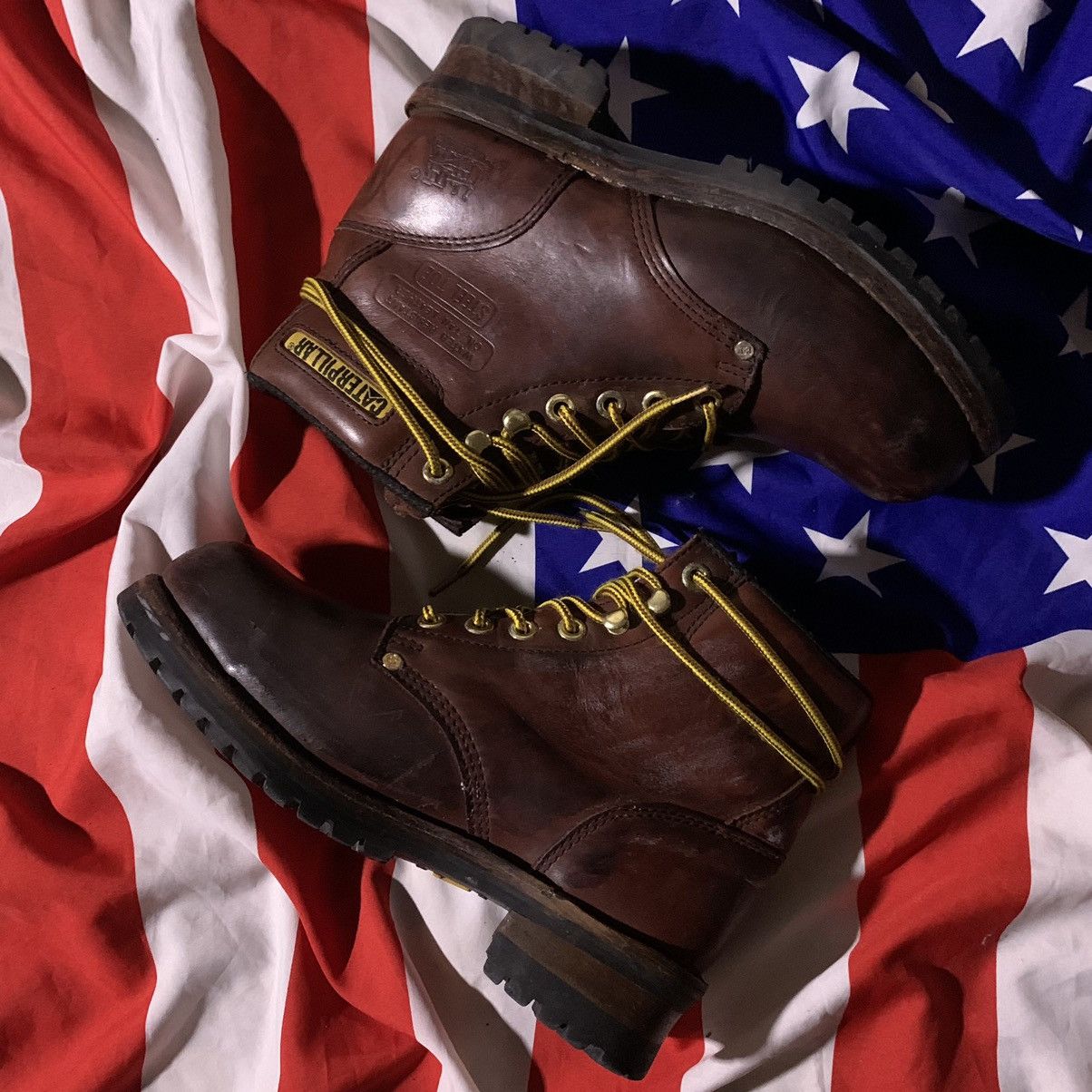 Vintage CAT WATER RESISTANT STEEL TOE CAP WIDE BROWN LEATHER BOOTS Size US 9 / EU 42 - 1 Thumbnail