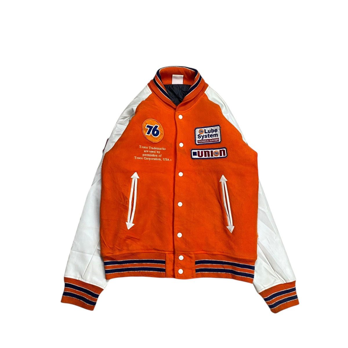 YELLOW CORN 76’Lubricants Fleece Patch Varsity Leather Sleeve Jacket Size US M / EU 48-50 / 2 - 2 Thumbnail