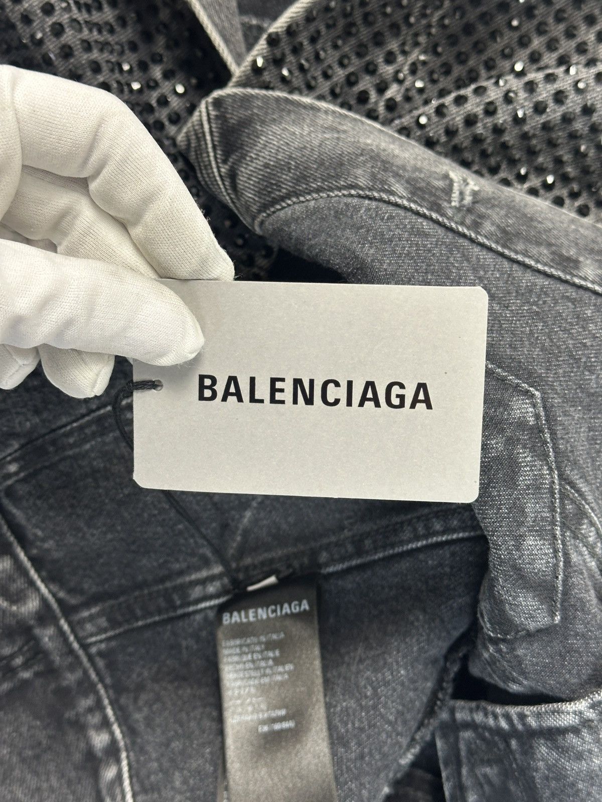 Balenciaga Balenciaga Asymmetrical Rhinestone Trucker Denim Jacket Size US M / EU 48-50 / 2 - 10 Thumbnail