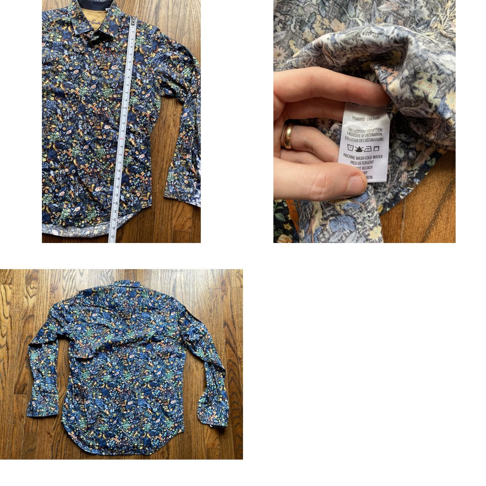 Robert Graham Robert Graham Mens Small Blue Floral Button Up Shirt Long Sleeve AOP Flip Cuff Size US S / EU 44-46 / 1 - 8 Thumbnail