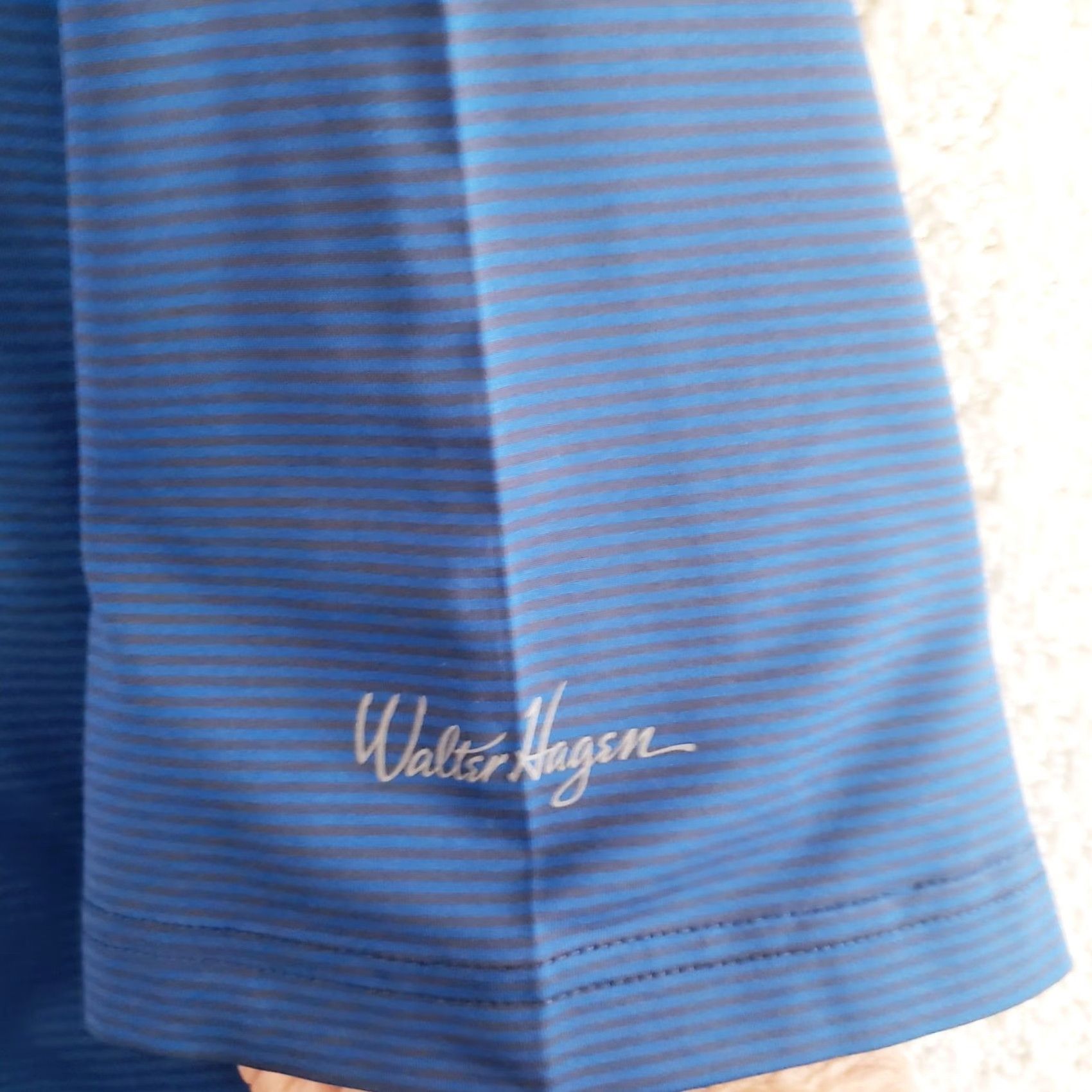 Vintage Walter Hagen 11 Majors Polo Shirt Mens L Blue Charcoal Striped Golf Stretch Activewear Polo Short Sleeve Casual Workwear Knit Polyester Blend Size US L / EU 52-54 / 3 - 6 Thumbnail
