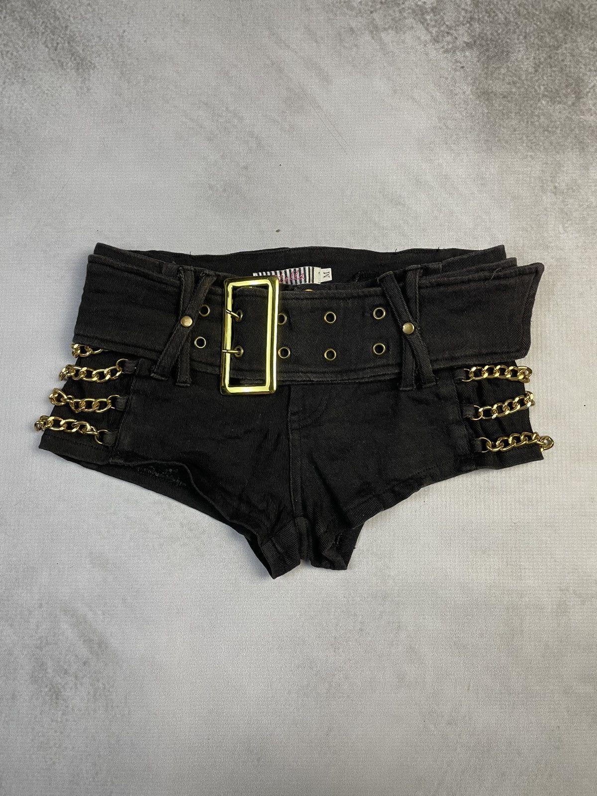 Japanese Brand Y2k Stella D.i.a Style Gold Chain Belted Gyaru Micro Shorts Size 25" / US 0 / IT 36 - 2 Thumbnail