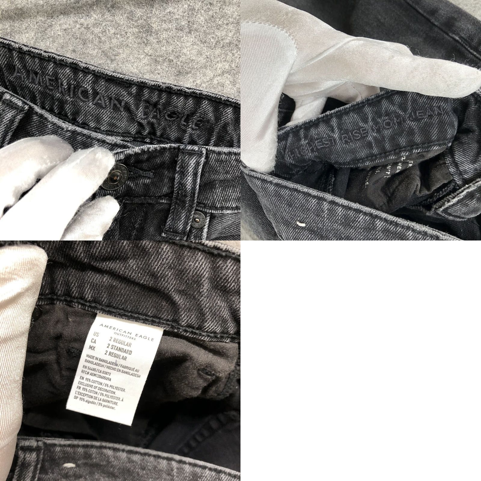 American Eagle Outfitters VINTAGE American Eagle Highest Rise Mom Jean Womens 2R Black Charcoal Ripped Knee Denim 5-Pocket Stretch Distressed Jeans Womens Size 26" / US 2 / IT 38 - 8 Thumbnail