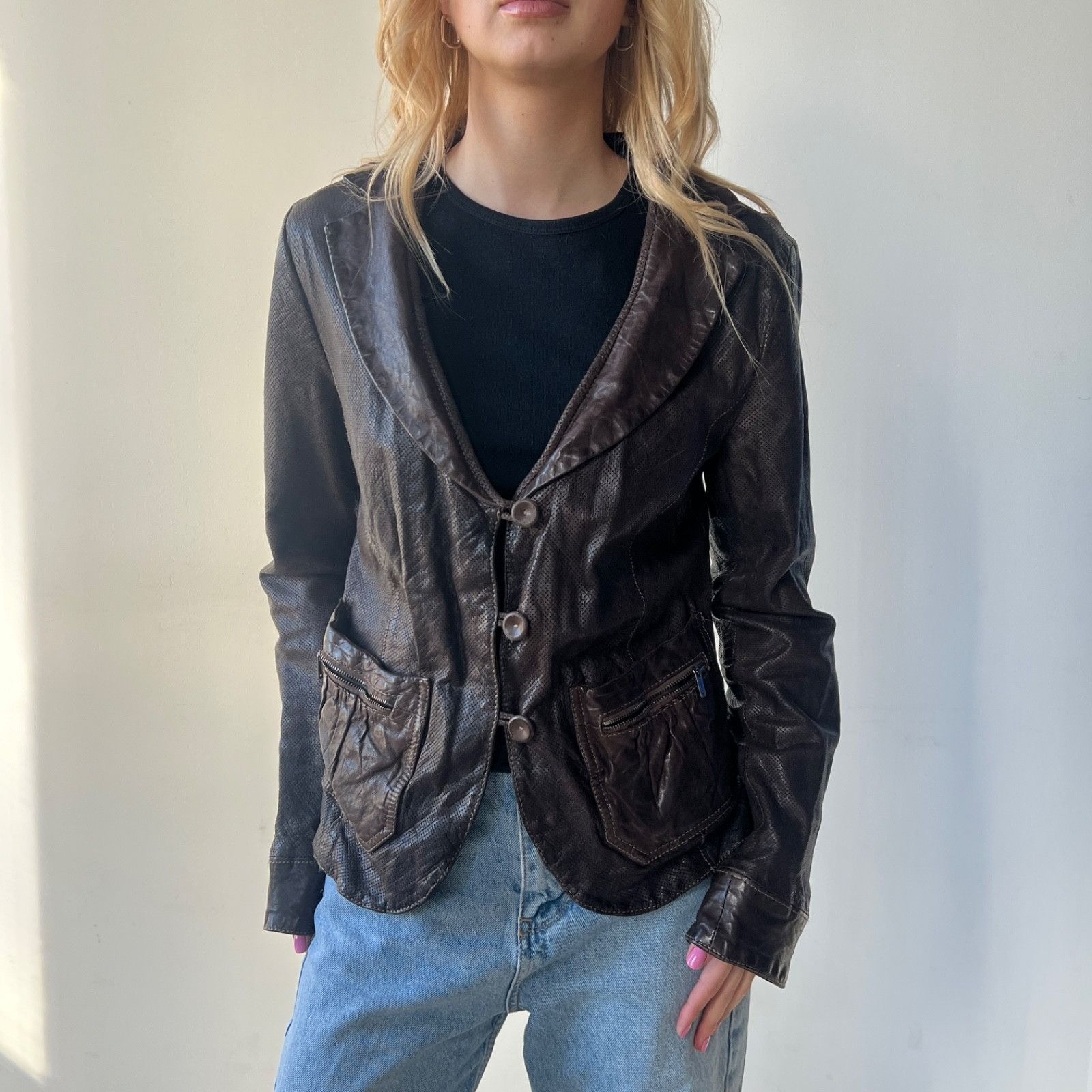 Emporio Armani Vintage Emporio Armani Perforated Leather Jacket 0009BC Size L / US 10 / IT 46 - 2 Thumbnail