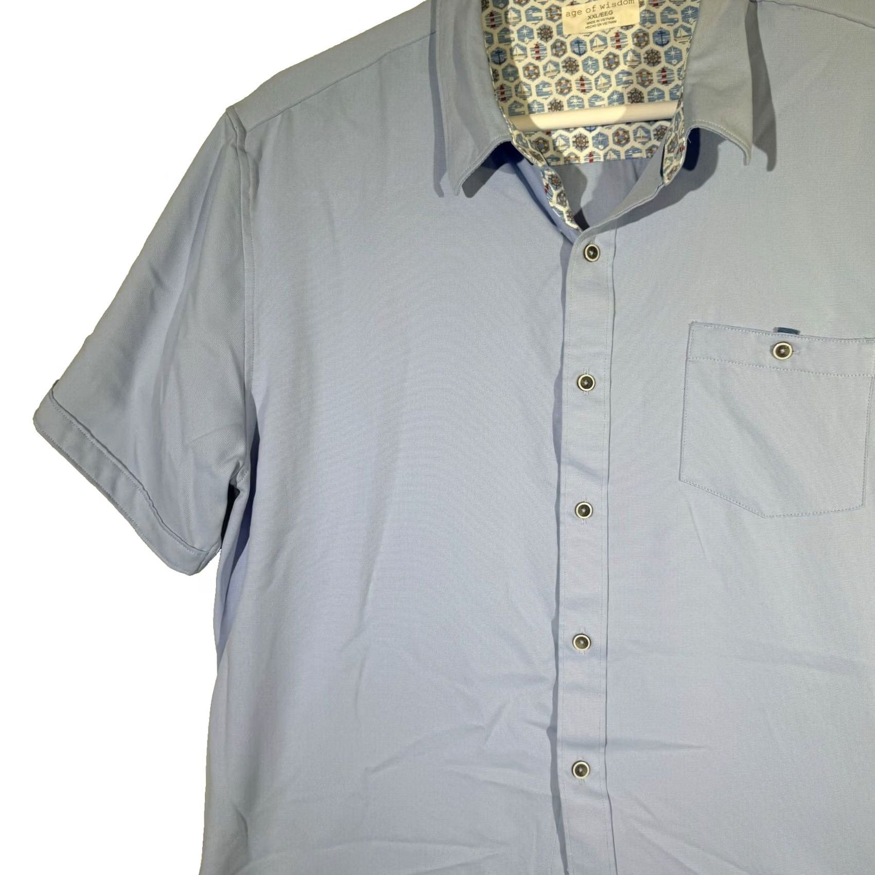 Vintage Age of Wisdom Shirt 2XL Blue Men’s Short‑Sleeve Button‑Up 100% Polyester M232 Size US XXL / EU 58 / 5 - 4 Thumbnail