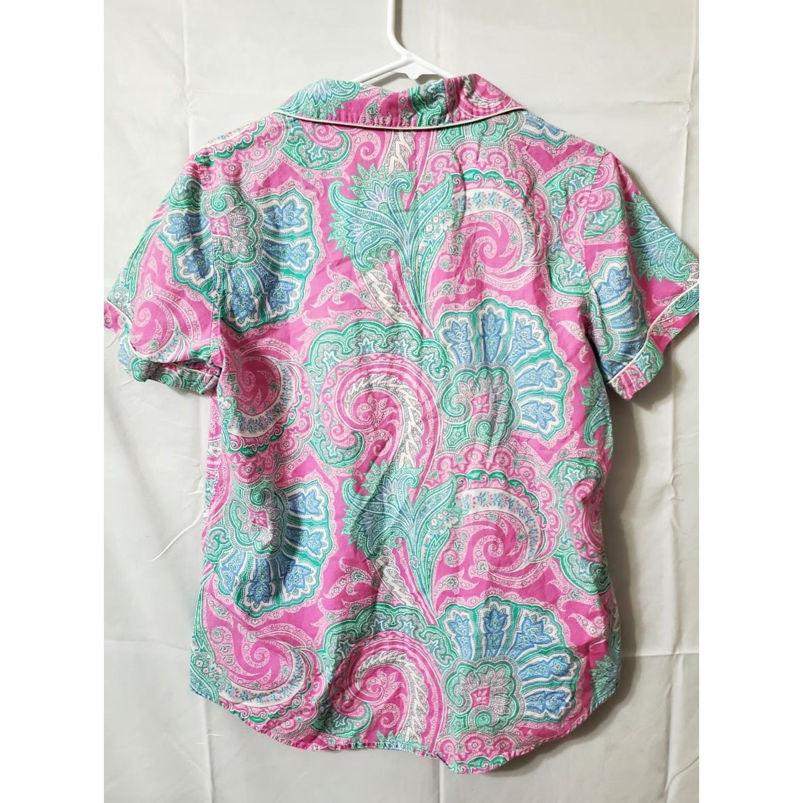 Ralph Lauren Lauren Ralph Lauren Paisley Short Sleeve Top Button-Up Cotton Pink M Womens Regular Shirt Size M / US 6-8 / IT 42-44 - 6 Thumbnail