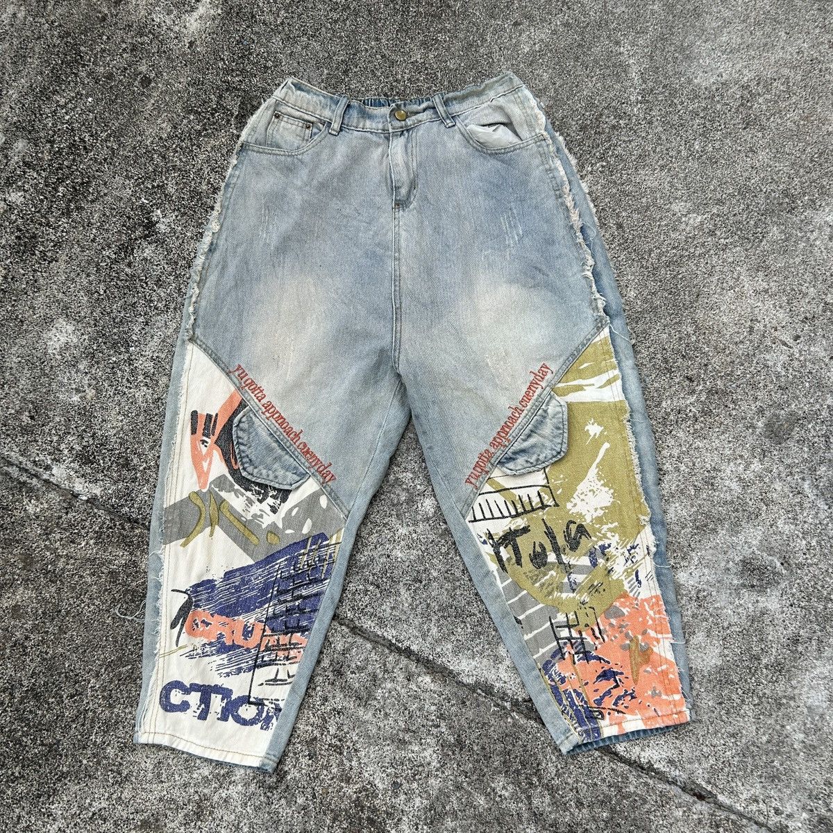 Japanese Brand Loose Jeans Patchwork Paint Style *kapital Stlye Size US 27 - 3 Thumbnail