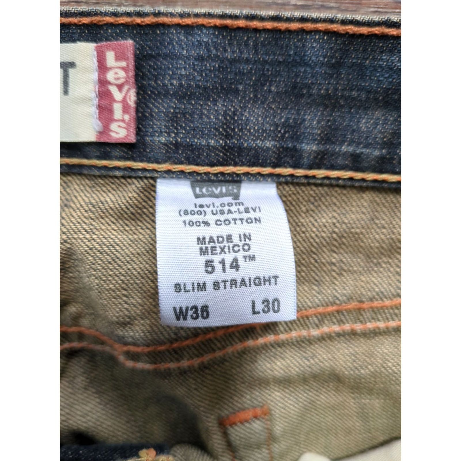 Levi's Levi's 514 Slim Straight Jeans Mens 36x30 Blue Dark Wash Western Cowboy Pattern Solid 5-Pocket Denim Cotton Zip Inseam 30 Size US 36 / EU 52 - 3 Thumbnail