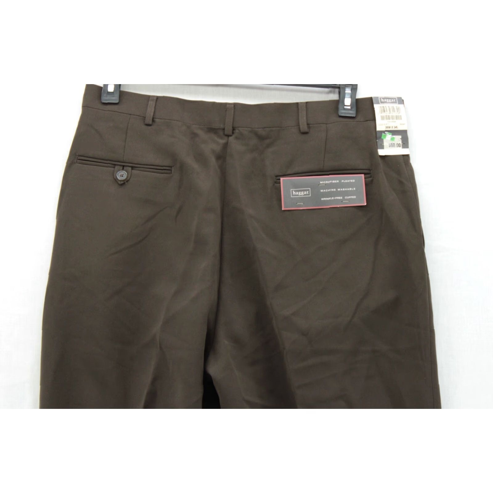 Haggar Haggar Dress Pants Mens 36X32 Brown Pleated Polyester Office Preppy Casual Pants Adult Regular Brown Size US 36 / EU 52 - 5 Thumbnail