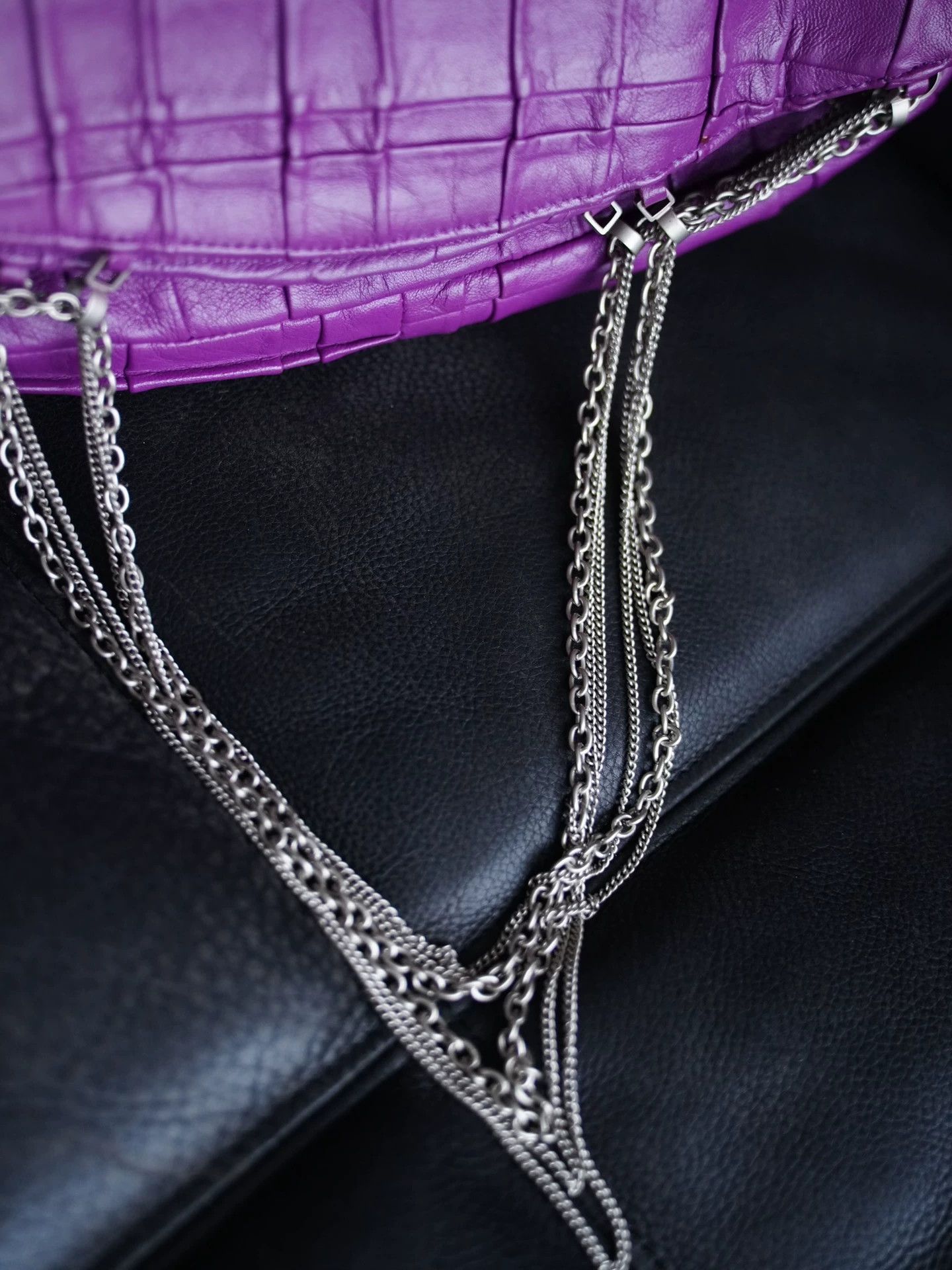 Versus Versus Purple Checkered Multi-Chain Leather Clutch Italy Size ONE SIZE - 9 Thumbnail