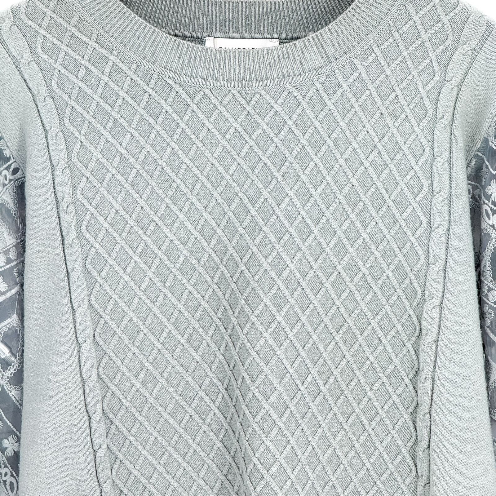 Anthropologie CALLIGRAPHIE Anthropologie Green Cable Knit Sheer Lace Sleev Size M / US 6-8 / IT 42-44 - 3 Thumbnail