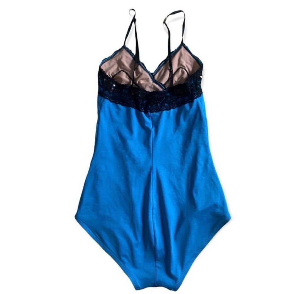 Other Natalie Dancewear Blue Bodysuit with Black Sequin Lace Detai Size S / US 4 / IT 40 - 2 Thumbnail