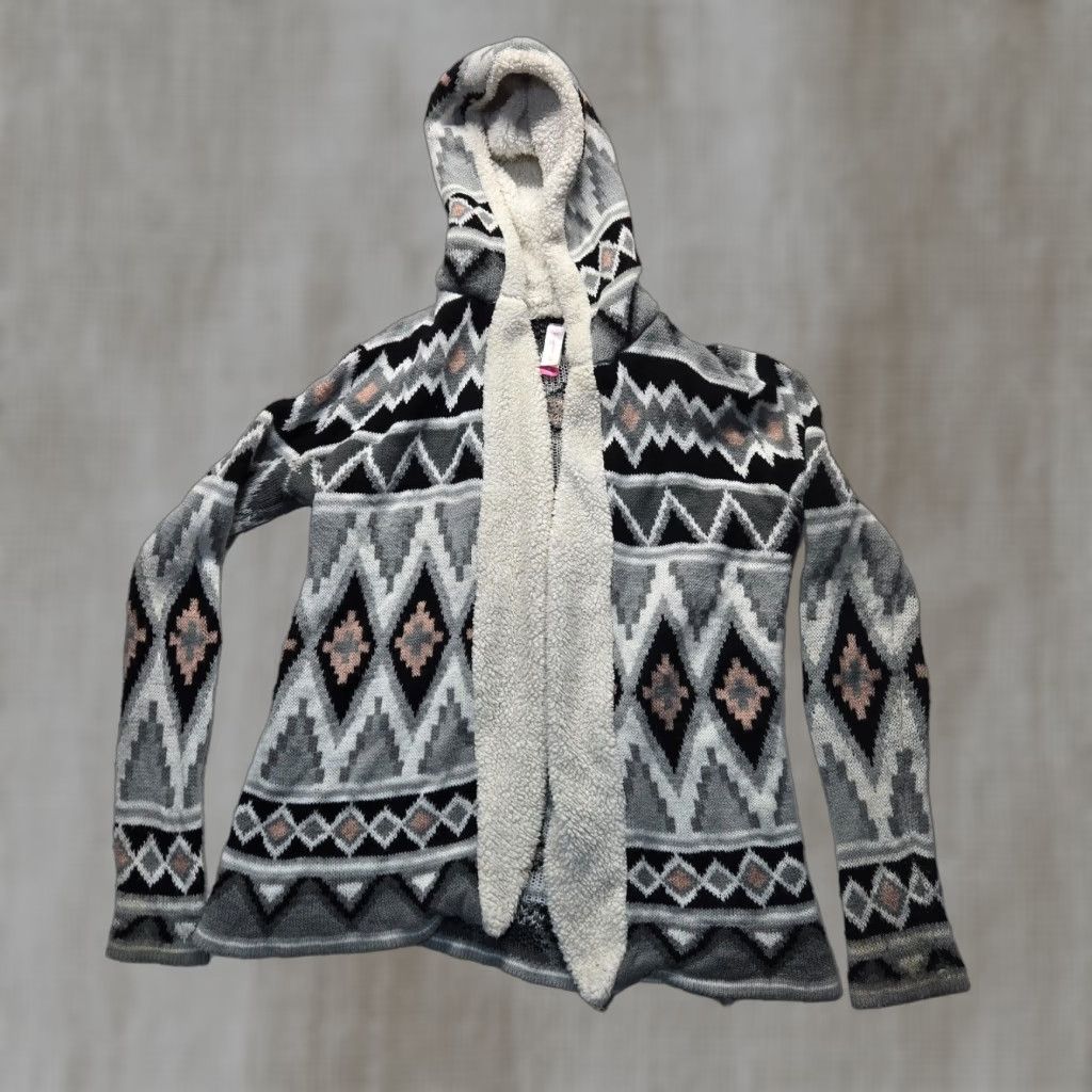Vintage Vintage No Boundaries Gray Aztec Hooded Cardigan Sweater Women’s M Fall Winter Geometric 90s Size M / US 6-8 / IT 42-44 - 1 Thumbnail
