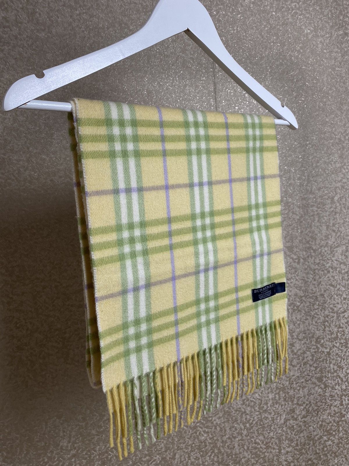 Burberry Burberry London Pure Cashmere Green/Yellow Check Scarf Size ONE SIZE - 2 Thumbnail