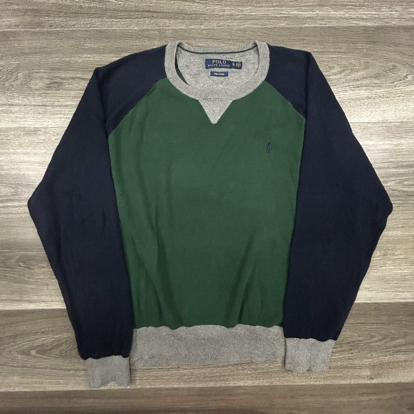 Polo Ralph Lauren Polo Ralph Lauren Sweater Mens XL Green Navy Raglan Pima Cotton Crewneck Logo Size US XL / EU 56 / 4 - 2 Thumbnail