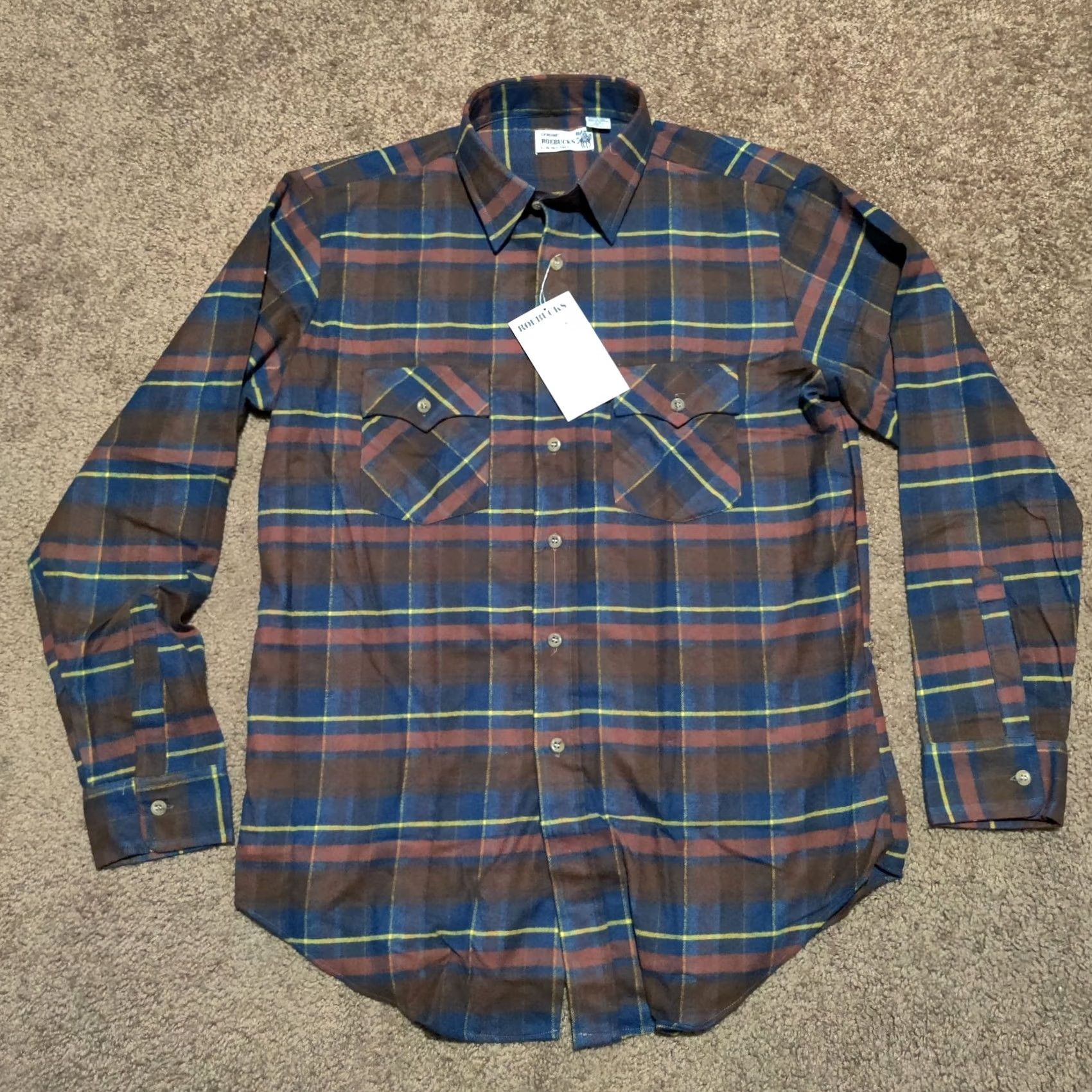 Vintage Roebuck & Co. Shirt Mens L Tall Flannel Button-Up Heavy Plaid New Old Stock, Men's — image 5 of 6