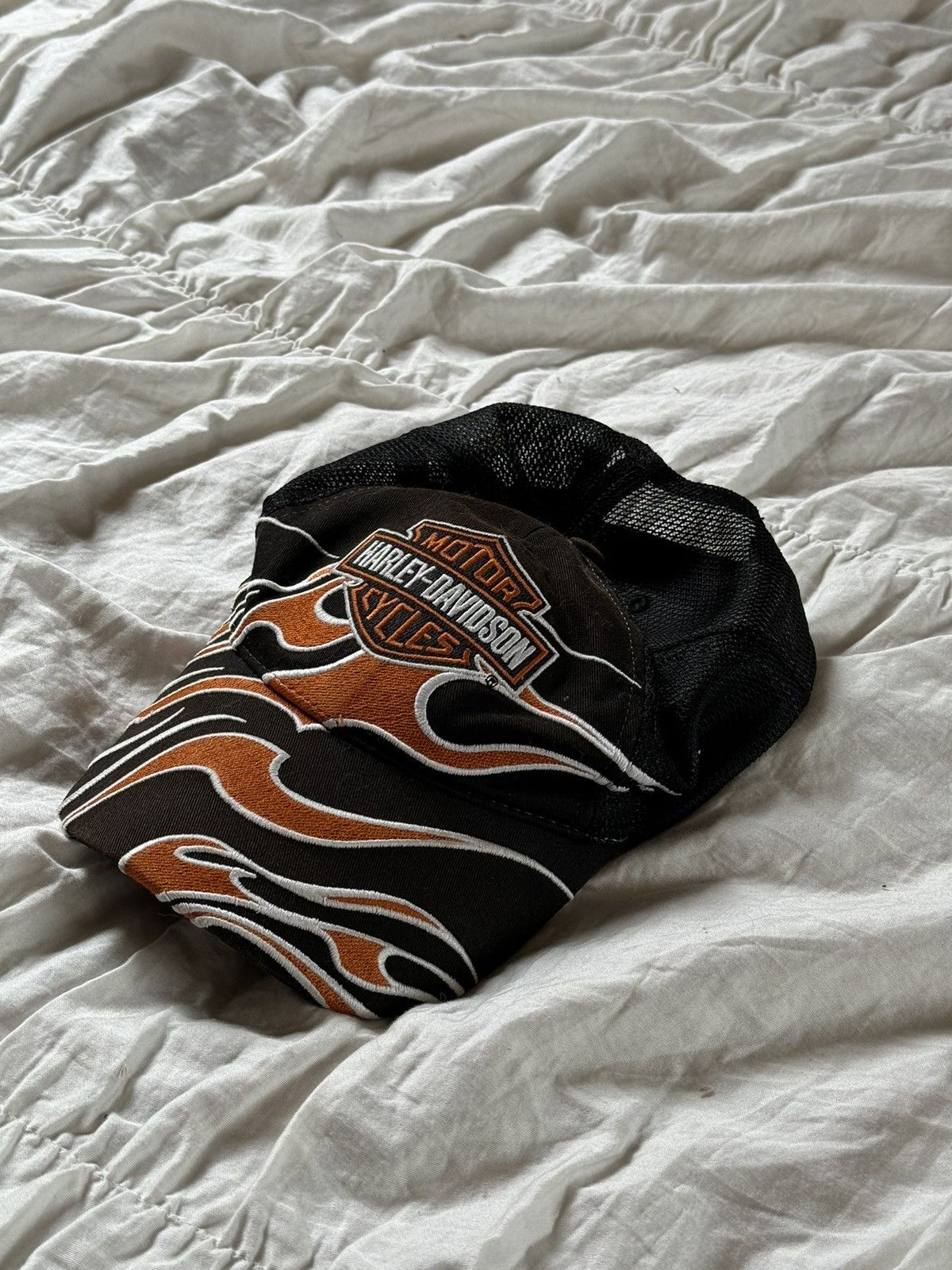 Harley Davidson × Vintage Y2K Harley Davidson flame trucker Cap vintage Size ONE SIZE - 2 Thumbnail