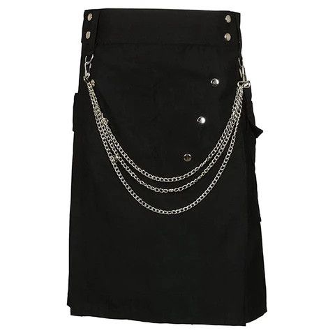 Handmade × Other Cargo Utility Fashion Kilt Black with Silver Chains Size US 32 / EU 48 - 2 Thumbnail