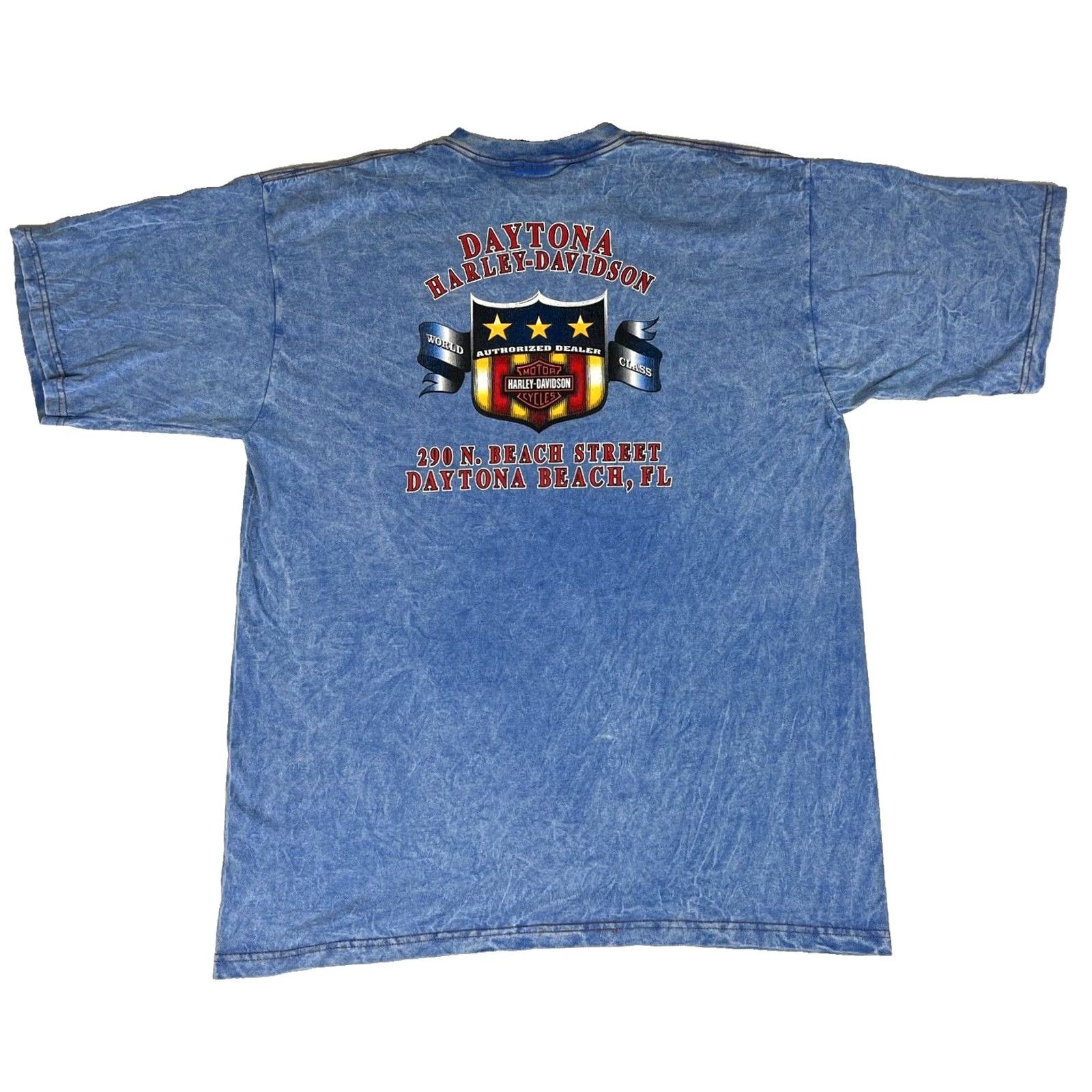 Harley Davidson VINTAGE Harley-Davidson Shirt XL Blue Tie Dye 2001 Daytona Beach Made in USA Mens T-Shirt Size US XL / EU 56 / 4 - 2 Thumbnail