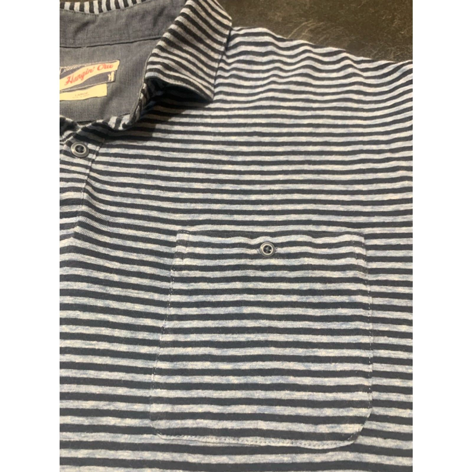 johnnie-O johnnie-O Hangin' Out Mens Charcoal Gray Linen Blend Striped Short Sleeve Polo Shirt Large Size US L / EU 52-54 / 3 - 3 Thumbnail