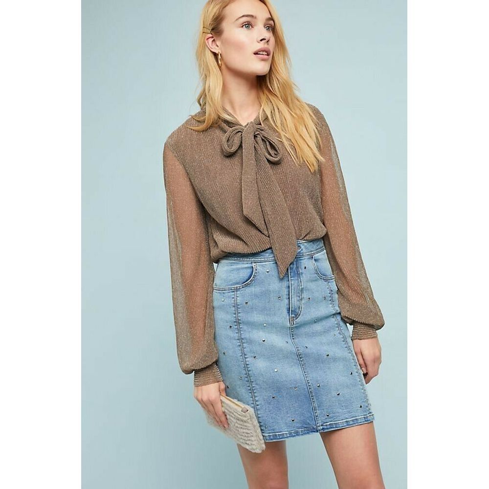 New Anthropologie Studded Denim Skirt by Steele $198 SMALL