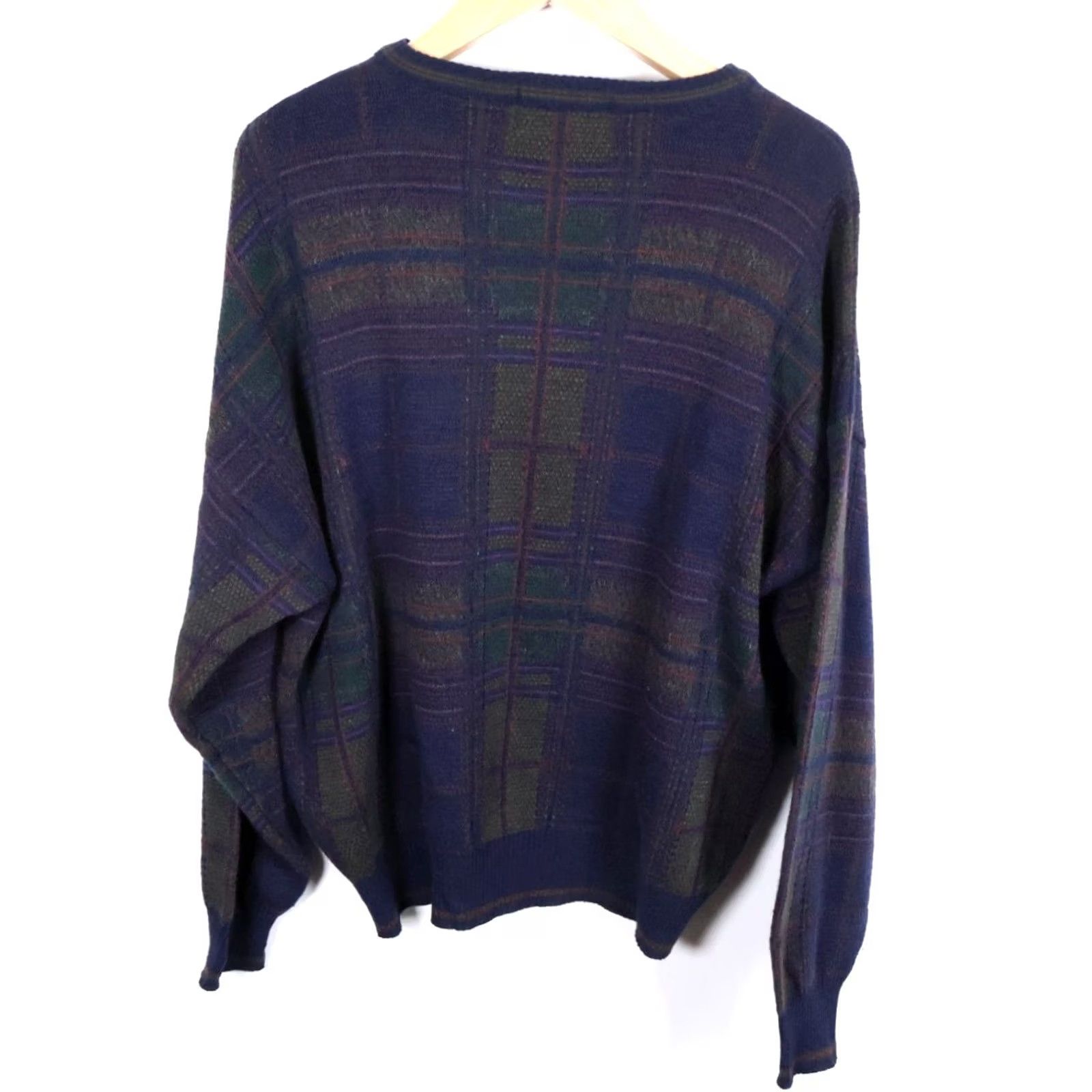 Vintage VINTAGE Florence Tricot Sweater Men XL Dark Blue Green Shadow Plaid Wool Blend Knit Pullover Crew Neck 90s Retro Hipster Casual Wool Blend Size US XL / EU 56 / 4 - 2 Thumbnail