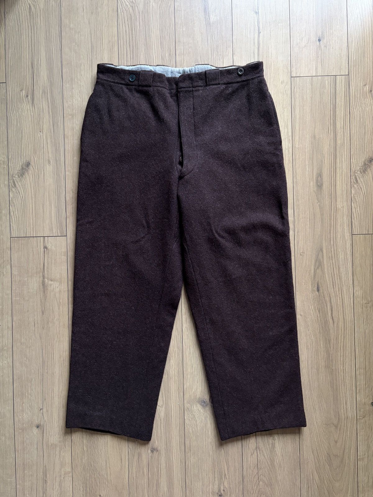Vintage 40-50's Heavy Brown Wool Cotton Lined European Work Pants Size US 36 / EU 52 - 1 Thumbnail