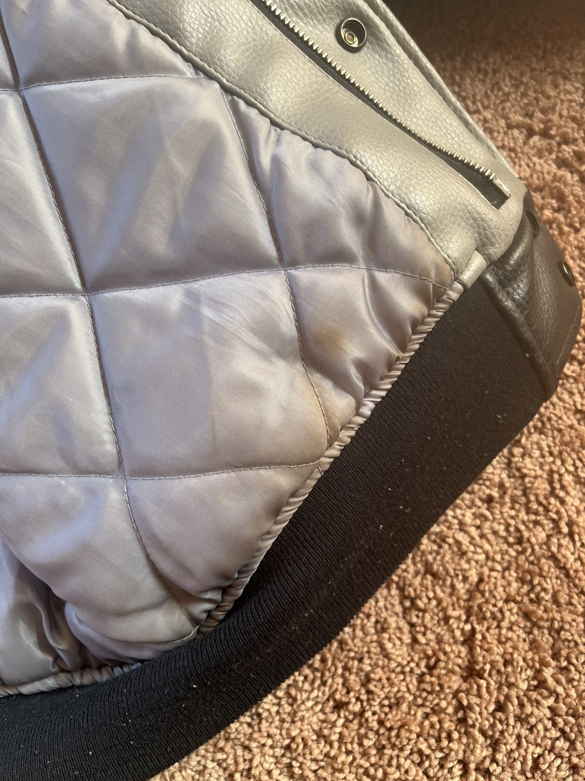Other Raw Blue Leather Varsity Jacket–Quilted Dragon Embossed–Rare Size US XL / EU 56 / 4 - 7 Thumbnail