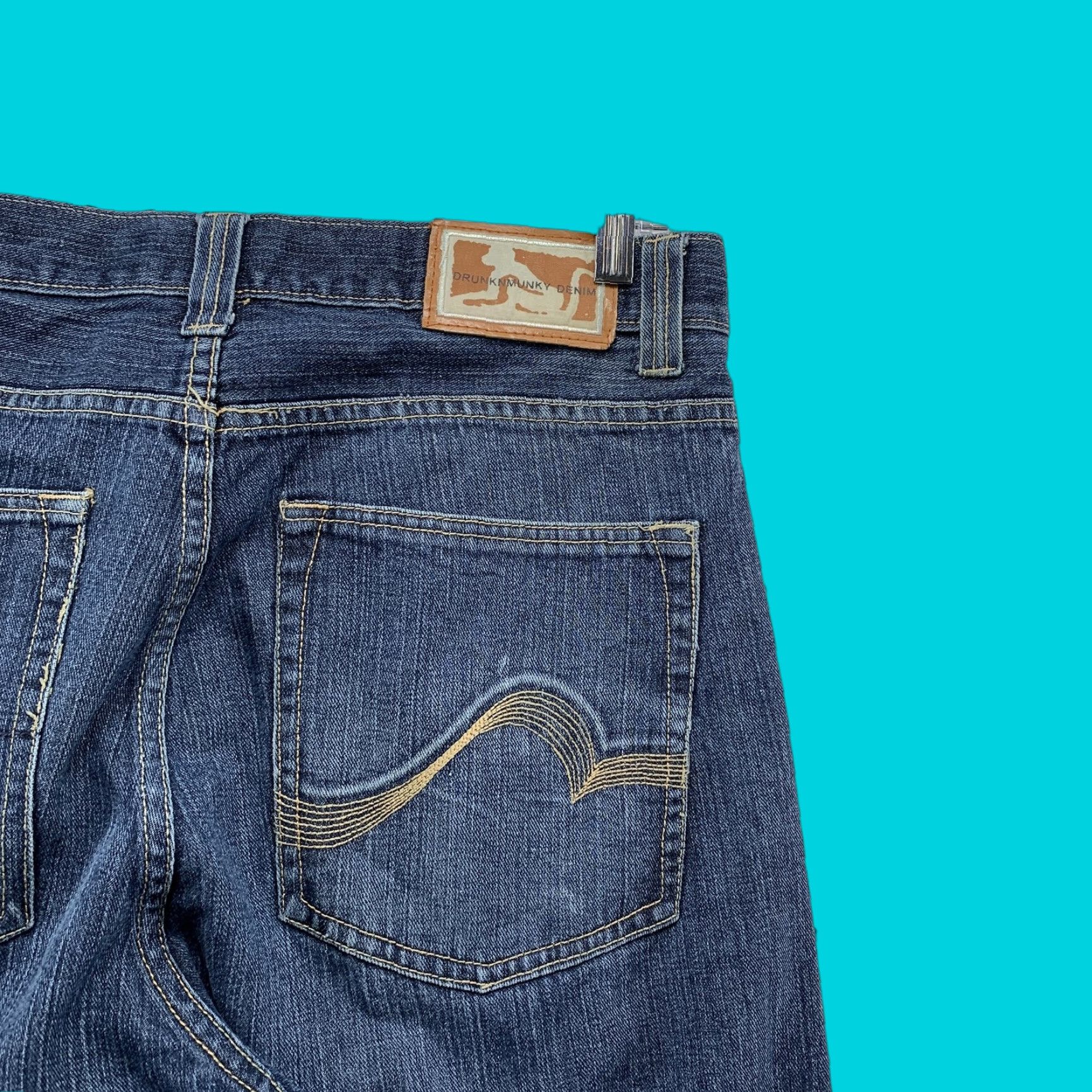 VINTAGE DrunkNMunky Embroidered Baggy Jeans Mens 36x31 Blue Grunge Skater
