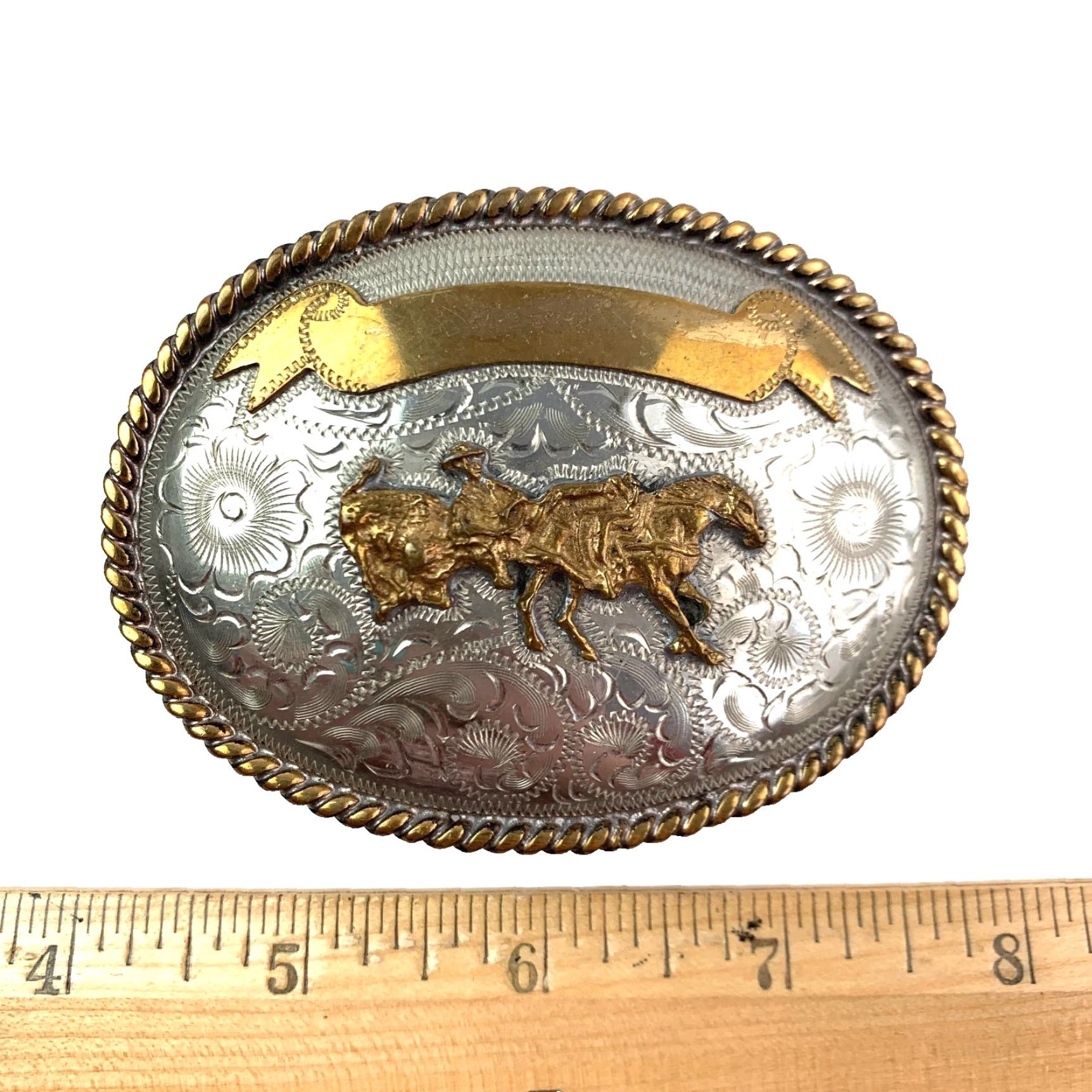 Vintage VINTAGE Alpaca Mexico Calf Roper Etched Silver Metal Belt Buckle Belt Buckle Men Western Buckle Metal Size ONE SIZE - 5 Thumbnail
