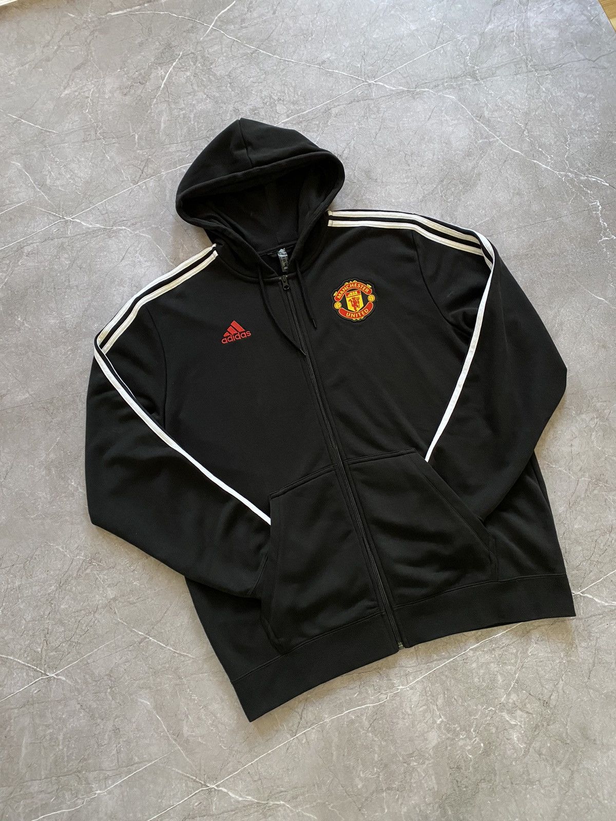 Rare 2020 Adidas Manchester United Hoodie Full Zip Black