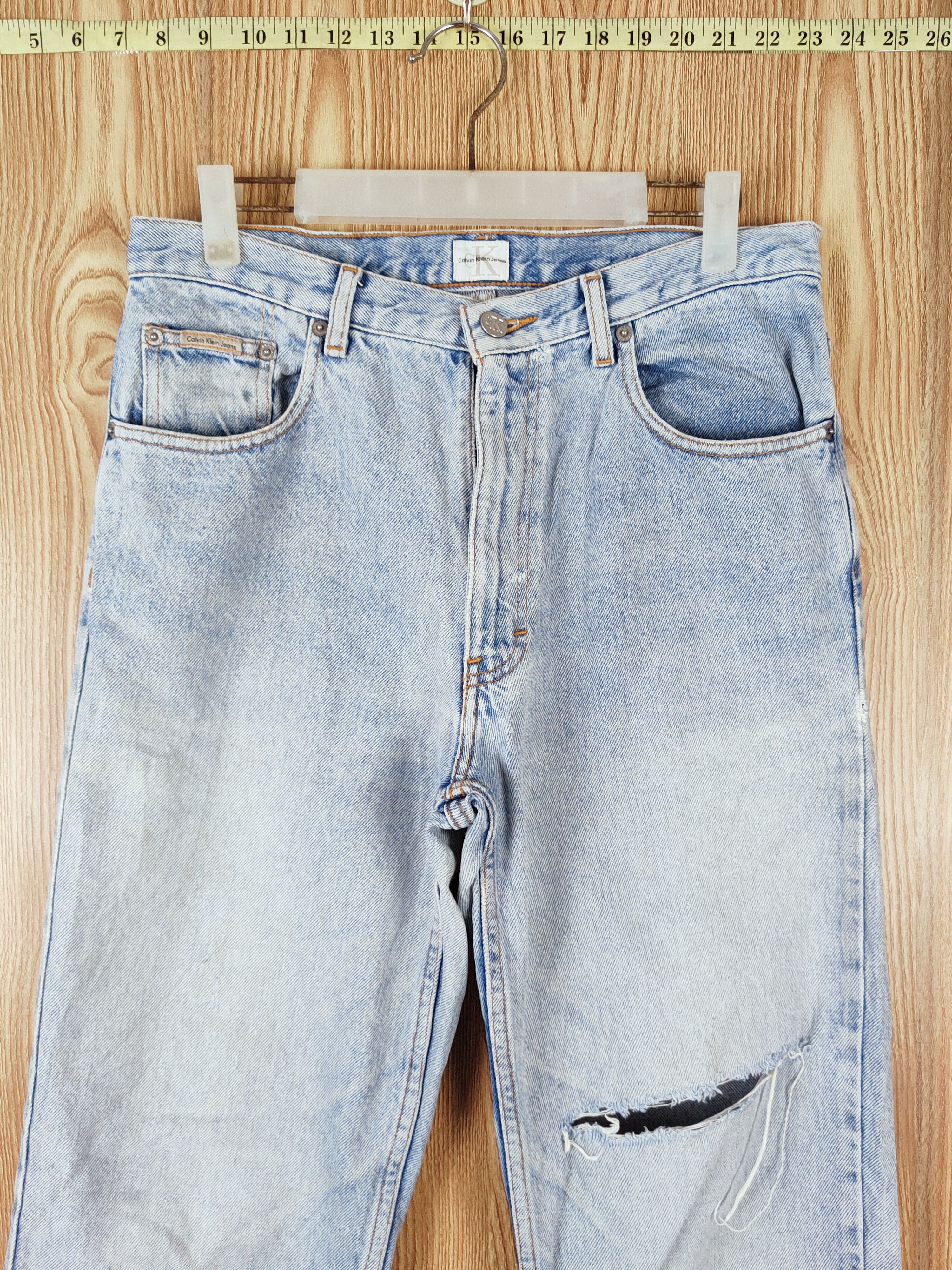 Calvin Klein × Vintage Calvin Klein Blue Faded Distressed Ripped Jeans Size US 31 - 2 Thumbnail