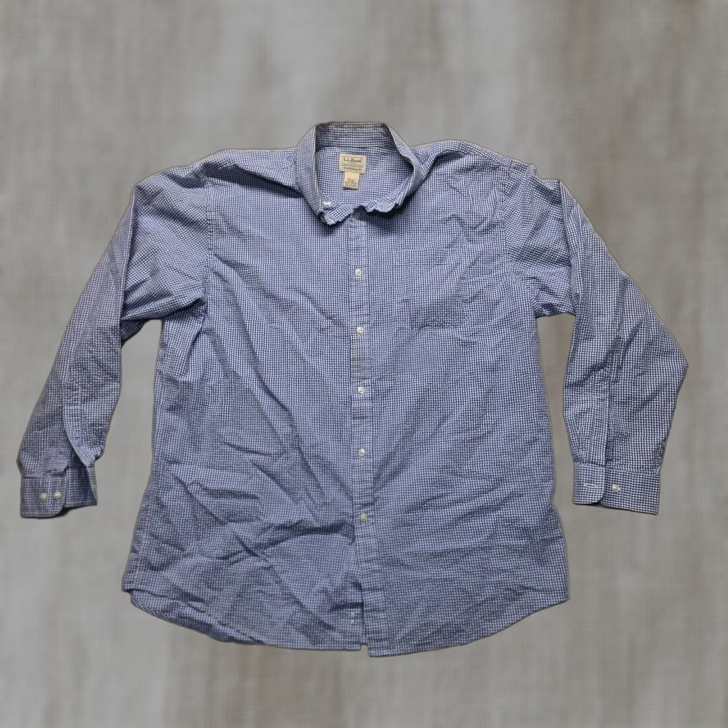Vintage L.L. Bean Men's Regular Fit Button-Up Shirt Blue Check XL Long Sleeve 100% Cotton Size US XL / EU 56 / 4 - 1 Thumbnail