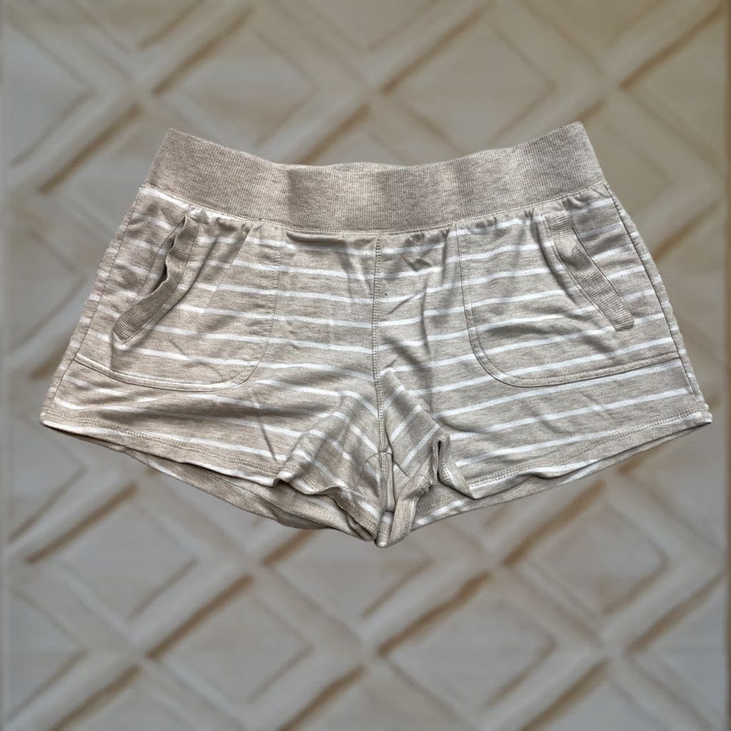 Athletic Works VINTAGE Athletic Works Sweatshorts Womens Large 12-14 Beige Striped Pockets 34x3.5 Soft Size 36" / US 14 / IT 50 - 1 Thumbnail