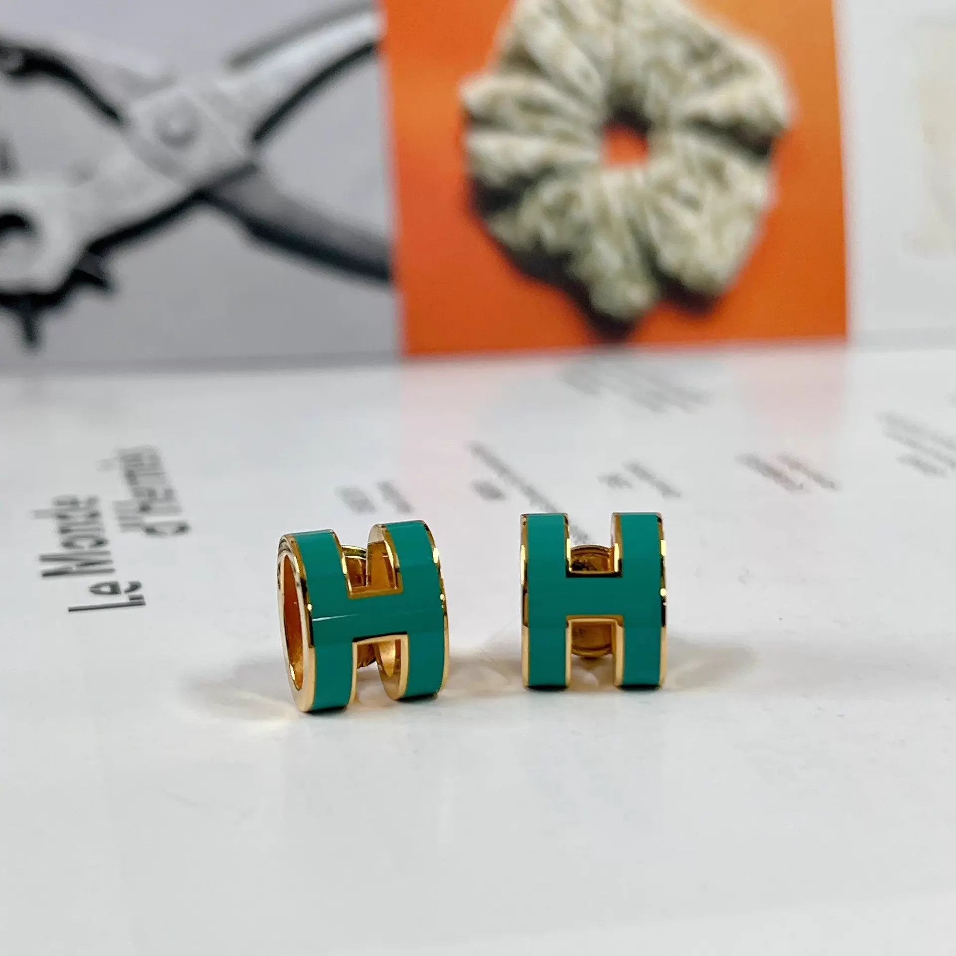 Hermes Hermes Pop H Peacock Green Pre-owned Earrings Size ONE SIZE - 3 Thumbnail