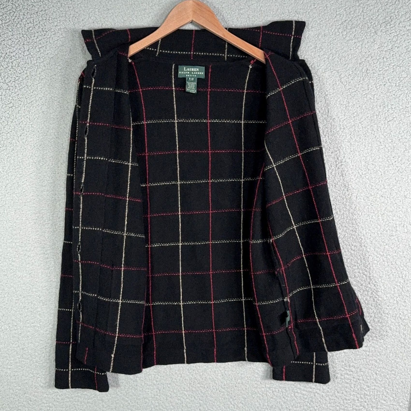 Ralph Lauren VINTAGE Lauren Ralph Lauren Cardigan Sweater Women 100% Wool Check Windowpane Pockets PXS XS Black 90s Preppy Classic Minimalist Modern Size XXS / US 00 / IT 34 - 6 Thumbnail