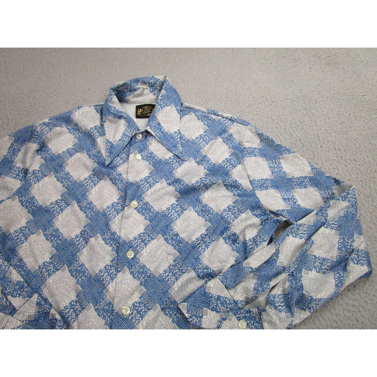 Vintage VINTAGE Mort Wallin Shirt Mens M Blue Gray Diamond Plaid 70s Disco Barrymore Size US M / EU 48-50 / 2 - 2 Thumbnail