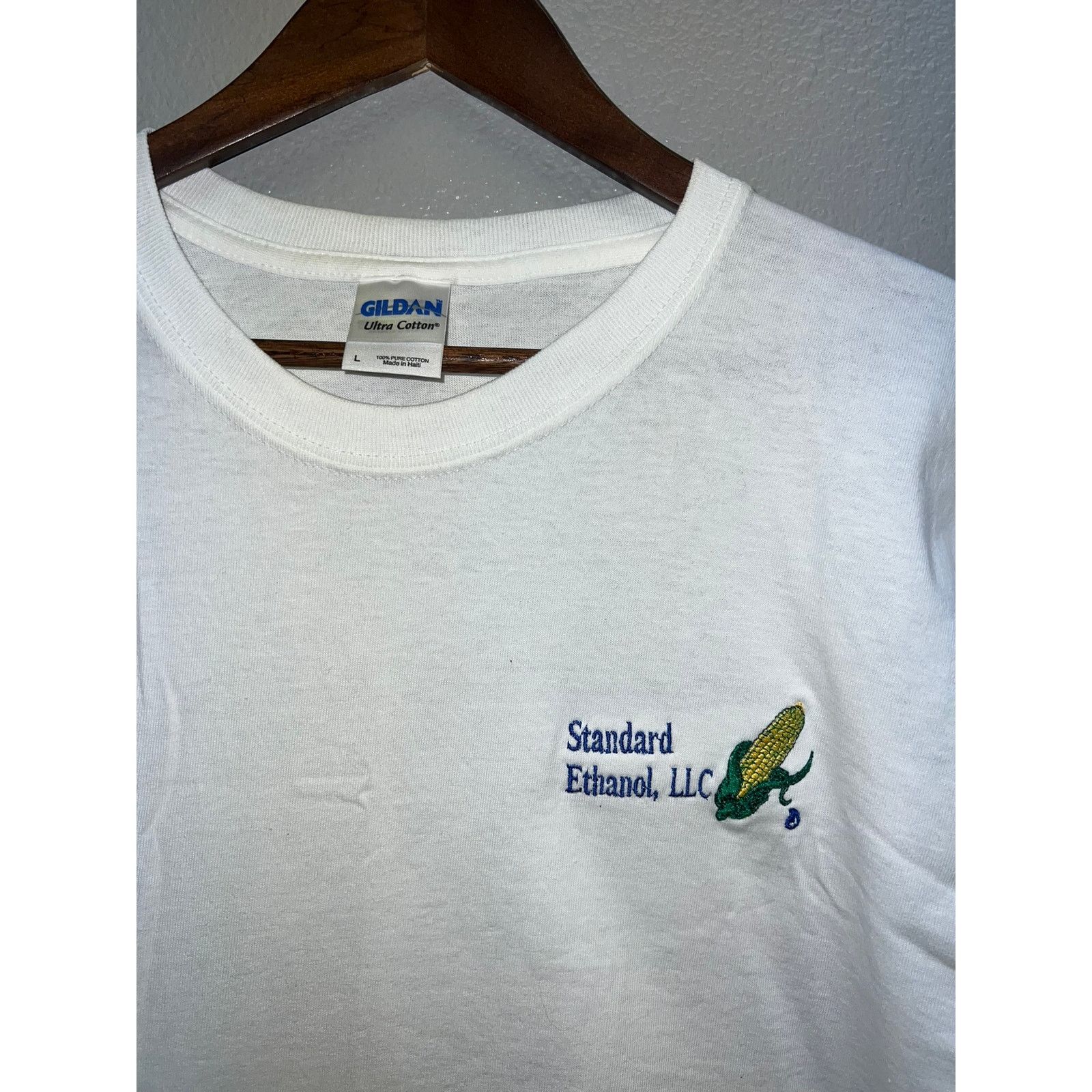 Gildan Standard Ethanol Shirt LLC Corn embroidery White Tee Large Size US L / EU 52-54 / 3 - 2 Thumbnail