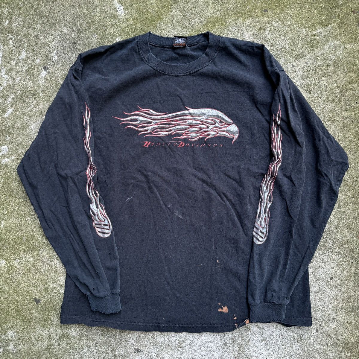 Harley Davidson Thrashed Faded Distressed Flame Longsleeve ERD Grunge Chrome Size US XL / EU 56 / 4 - 7 Thumbnail