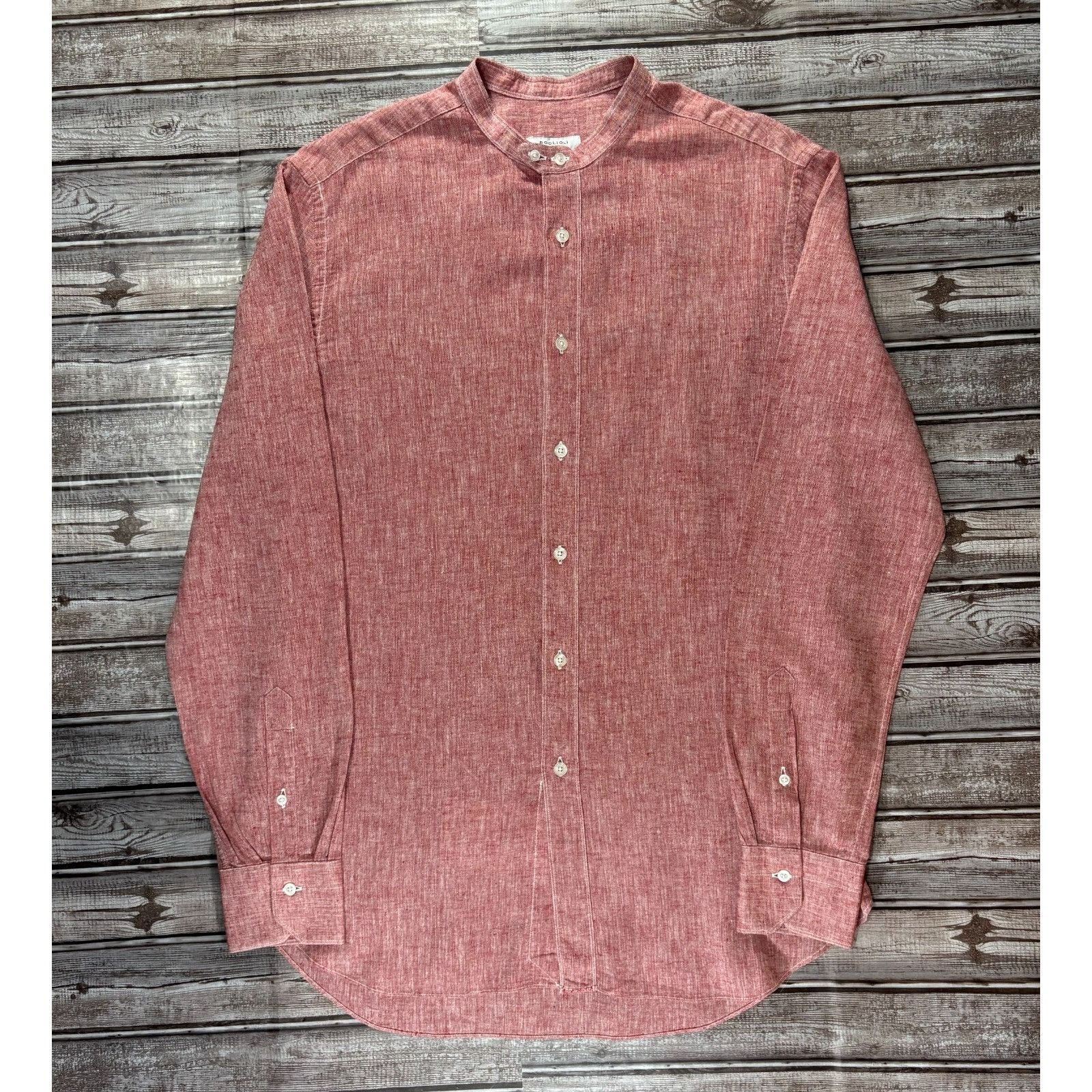 Boglioli Boglioli Linen blend Band Collar Button Shirt sz 41/16 color Size US M / EU 48-50 / 2 - 1 Thumbnail