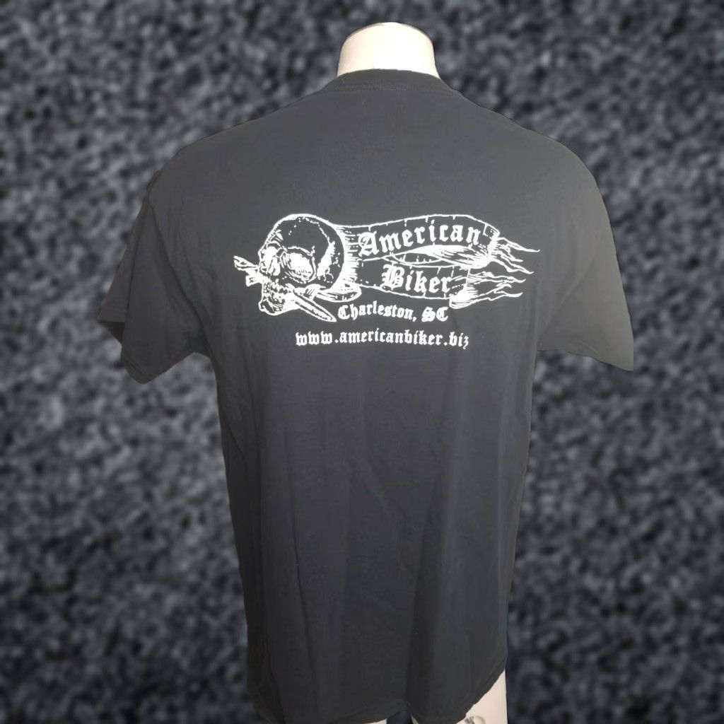 Gildan American Biker Skull Mens L Black T Shirt Size US L / EU 52-54 / 3 - 1 Thumbnail