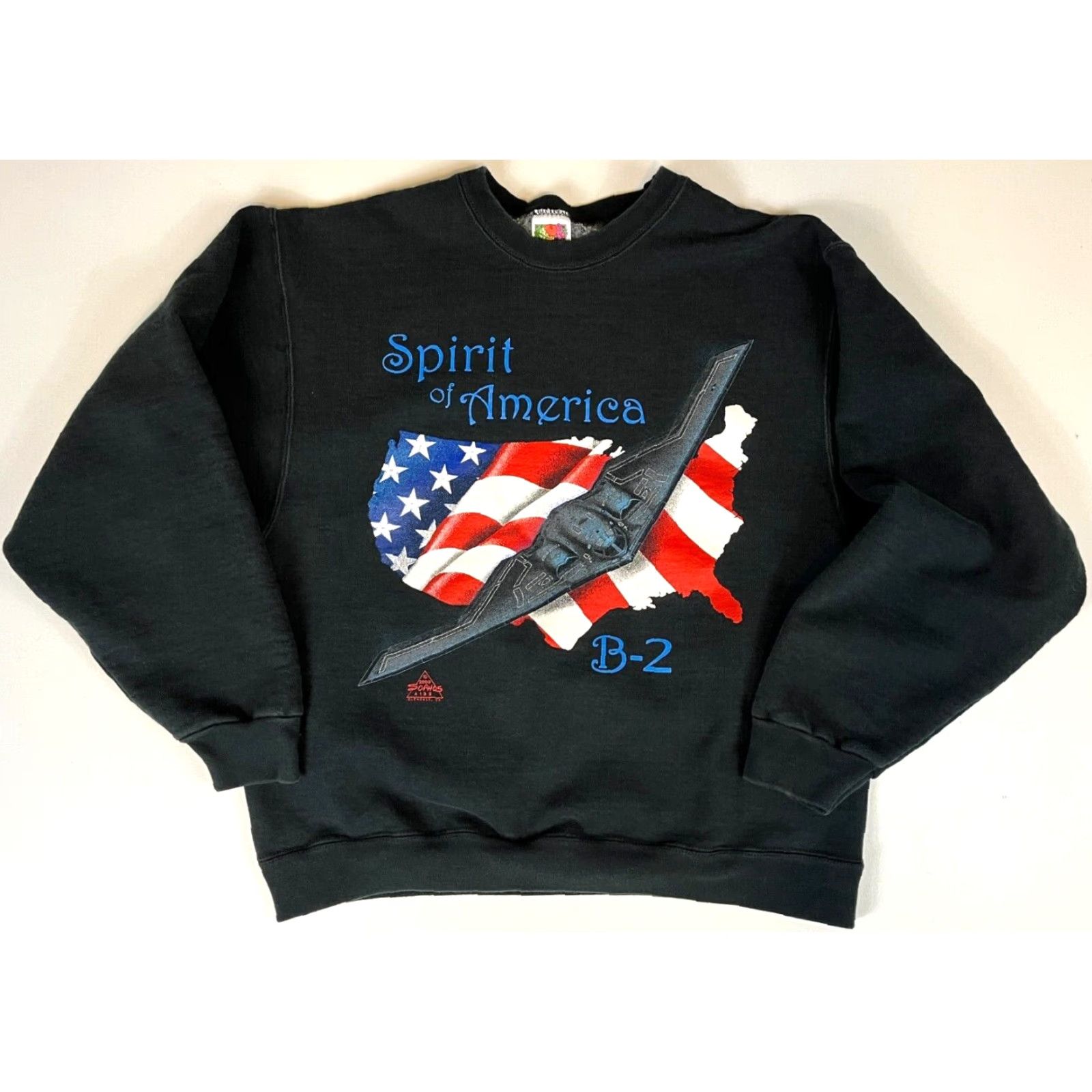 Fruit Of The Loom Men's Vintage Spirit of America B-2 Bomber Crewneck Sweatshirt Sz M Sweatshirt Black Cotton Blend Fleece Graphic Print Military 90s Mens Size US M / EU 48-50 / 2 - 2 Thumbnail
