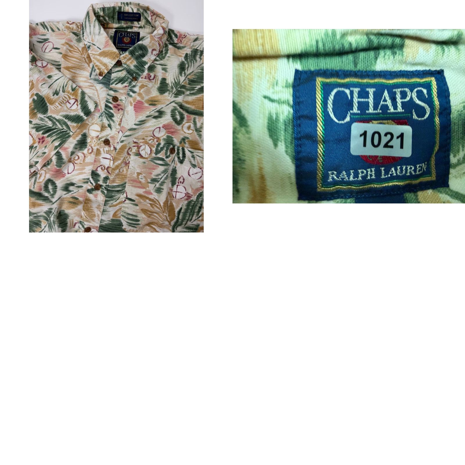 Chaps VINTAGE Chaps Shirt Men 90s Hawaiian Oxford Button-Up Short Sleeve Beige Cotton Floral Graphic Print Pocket Mens Large Size US L / EU 52-54 / 3 - 10 Thumbnail