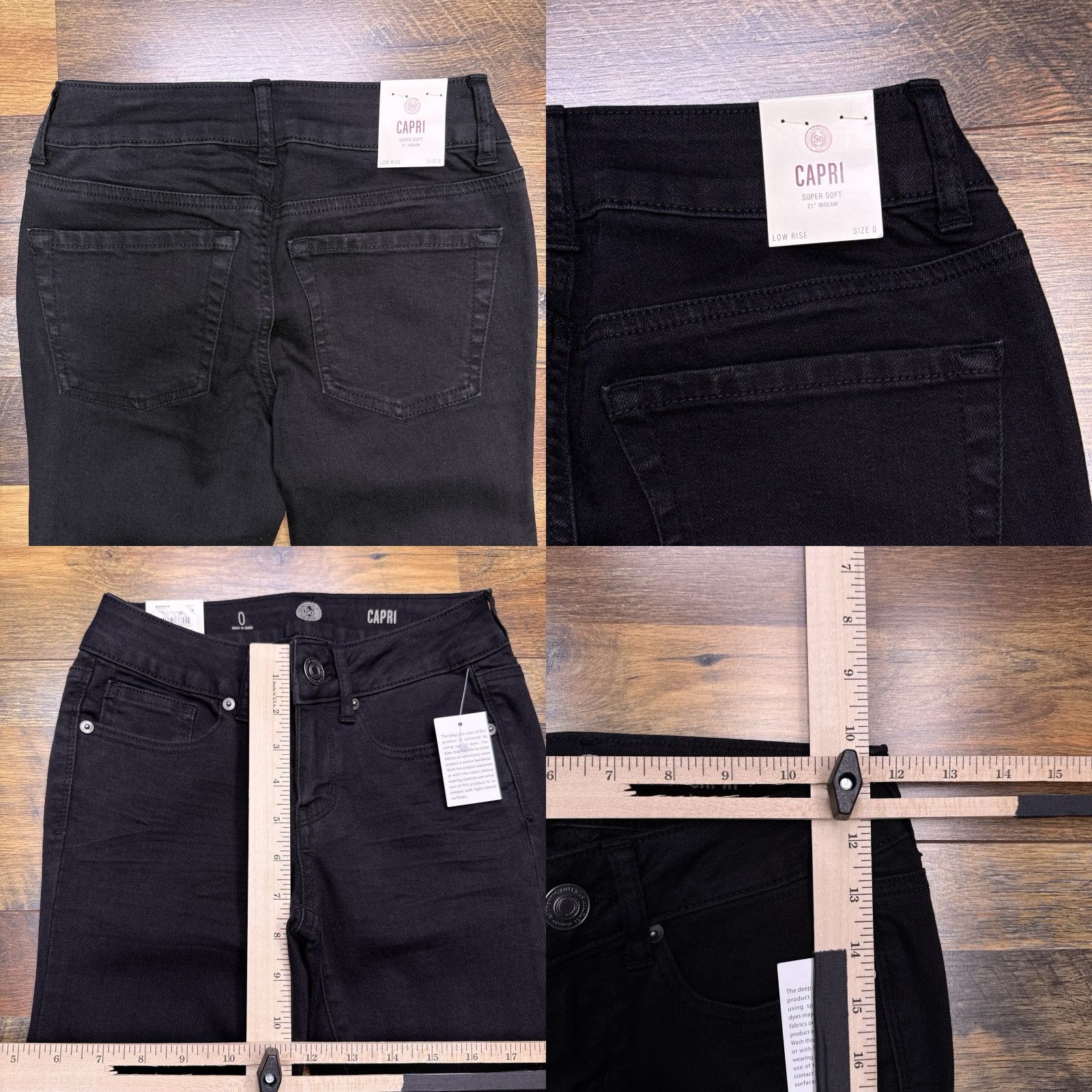 Vintage SO Capri Jeans Womens Black 0 Low Rise Stretch Cuffed Super Soft New Size 25" / US 0 / IT 36 - 8 Thumbnail
